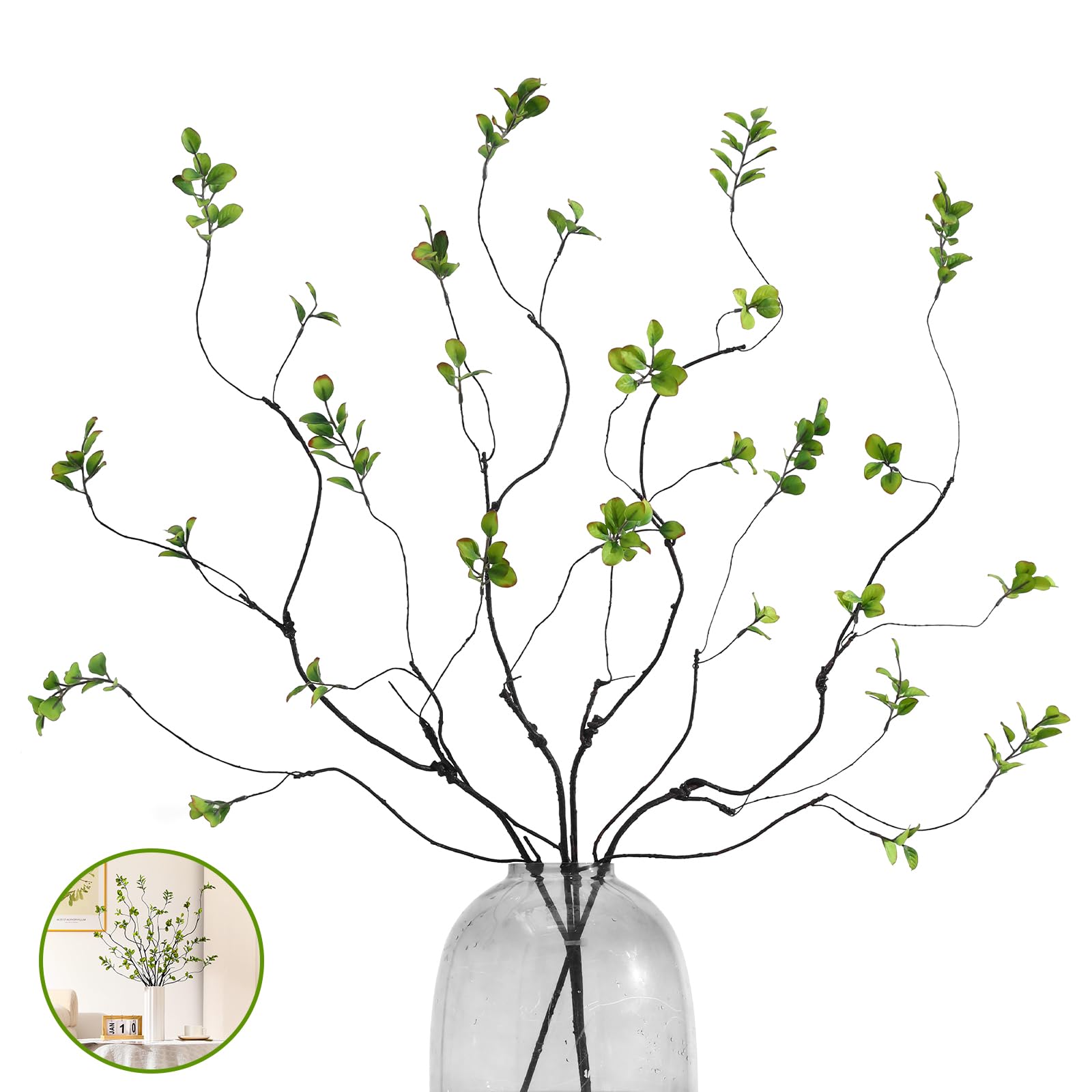 dallisten 38.5'' 4Pcs Artificial Greenery Stems Plants, Realistic Fake Ficus Twig Branches, Faux Leaf Spary Branches for Vase Filler Office Table