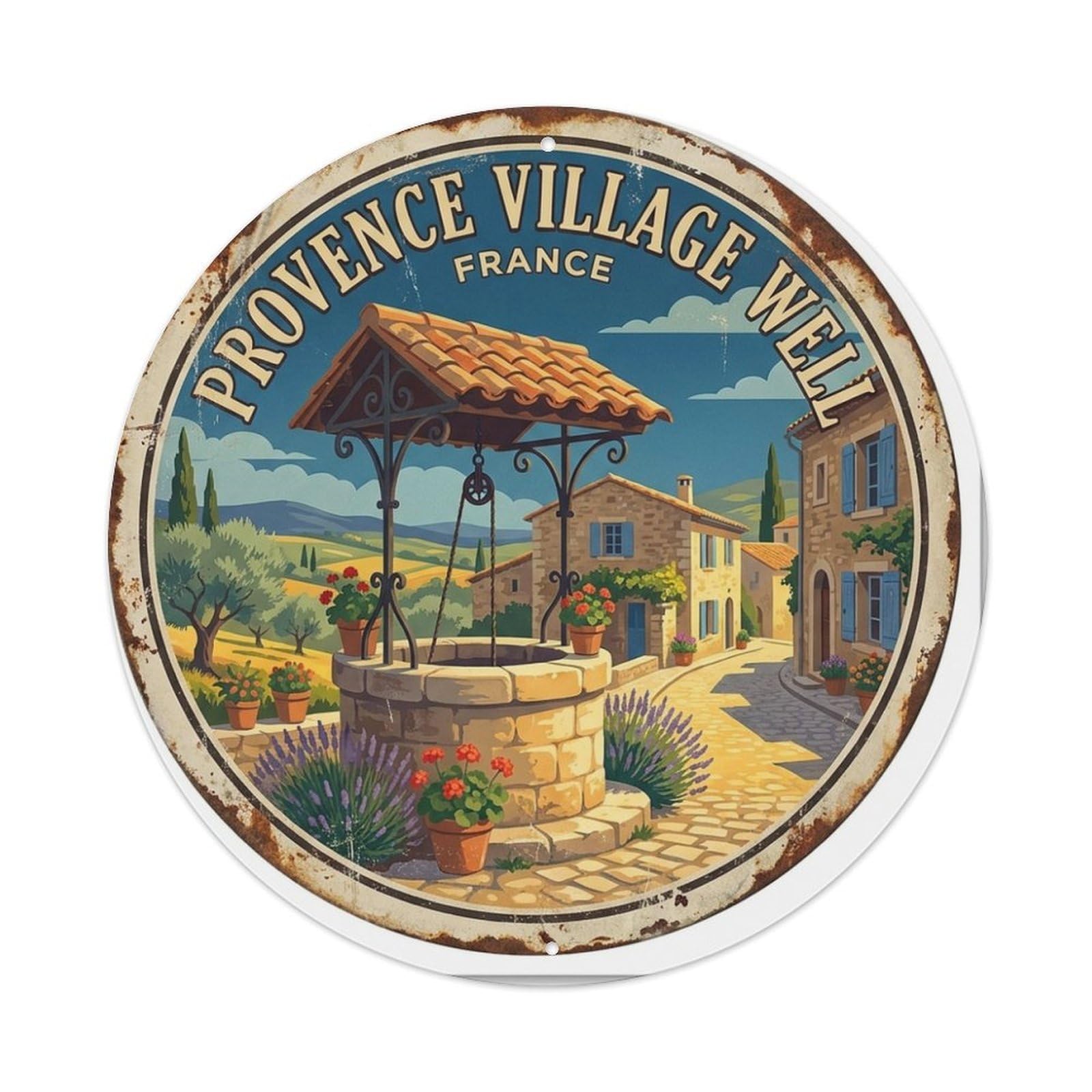 Retro Village Well France Provence Country Travel Metal Tin Sign