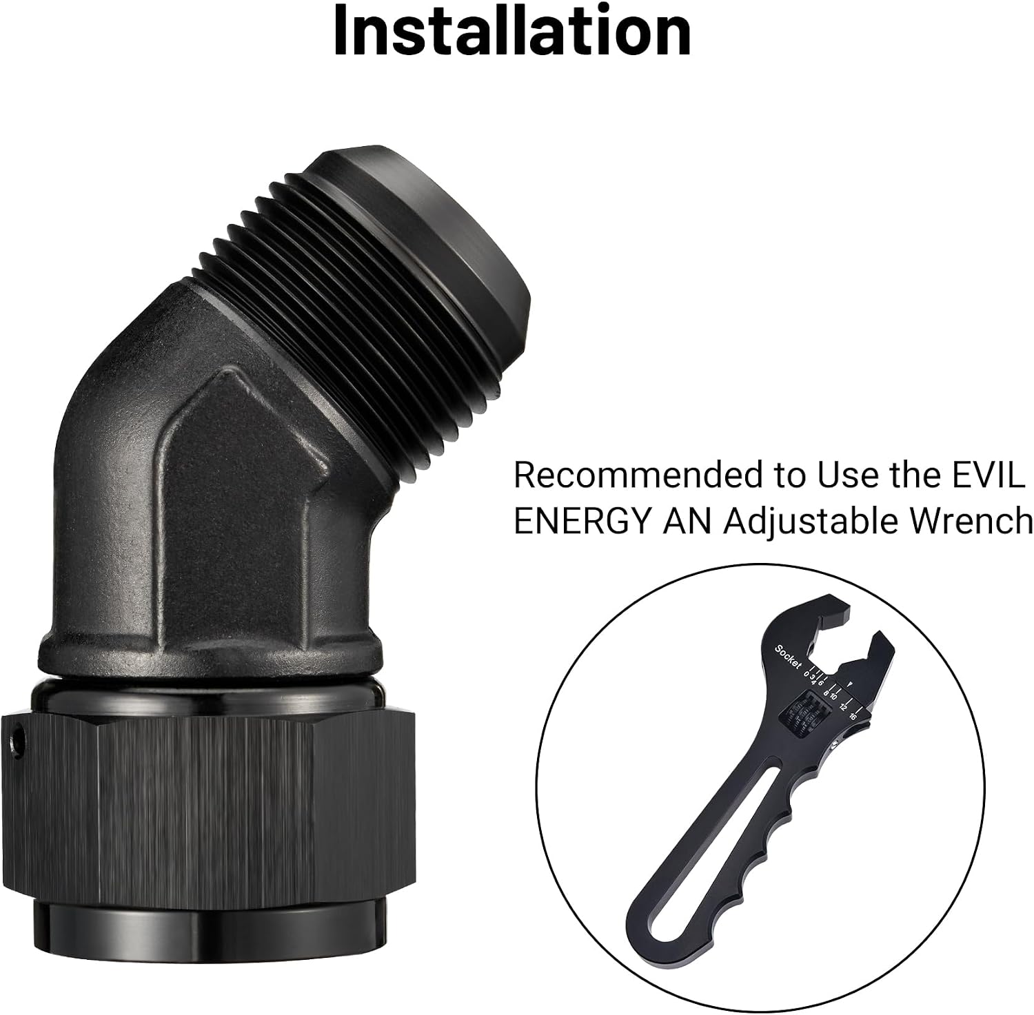 EVIL ENERGY 16AN Female to AN16 Male Flare 45 Degree Swivel Fitting Adapter Aluminum Black