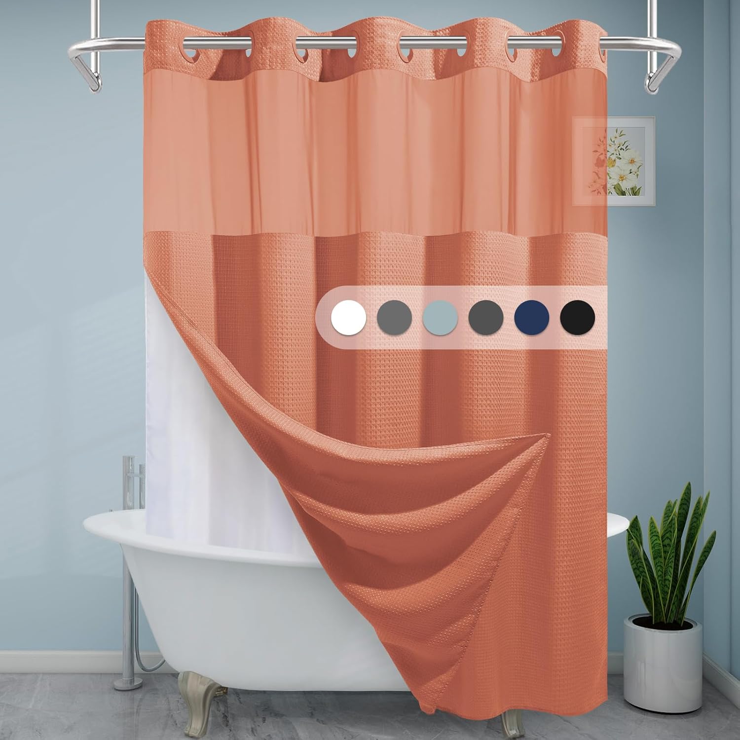 EUTXL Coral Hotel Shower Curtain with Detachable Liner