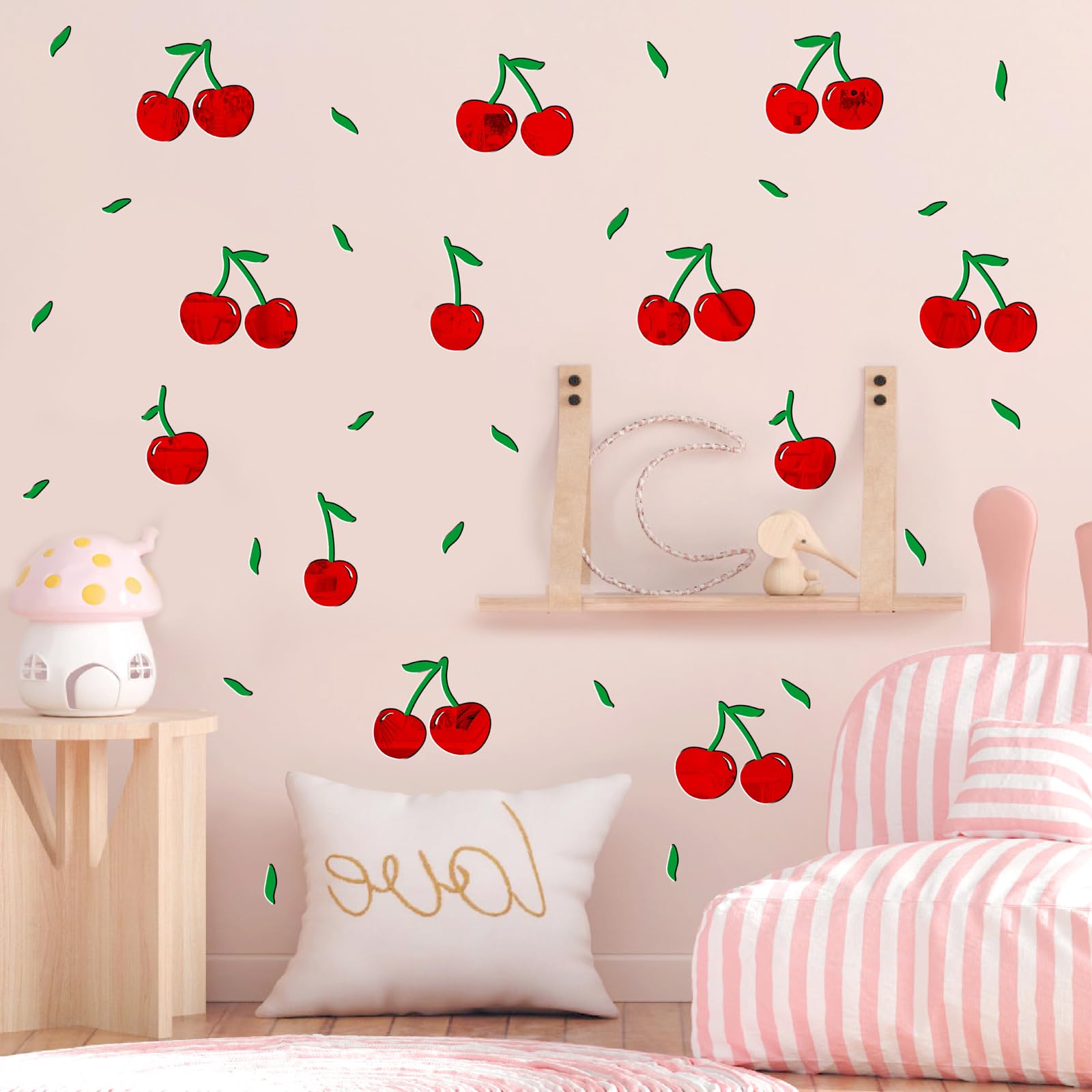 Arawat Cherry Wall Decals - 8 Sheets (136 Pieces) Peel & Stick Fruit Decor For Walls