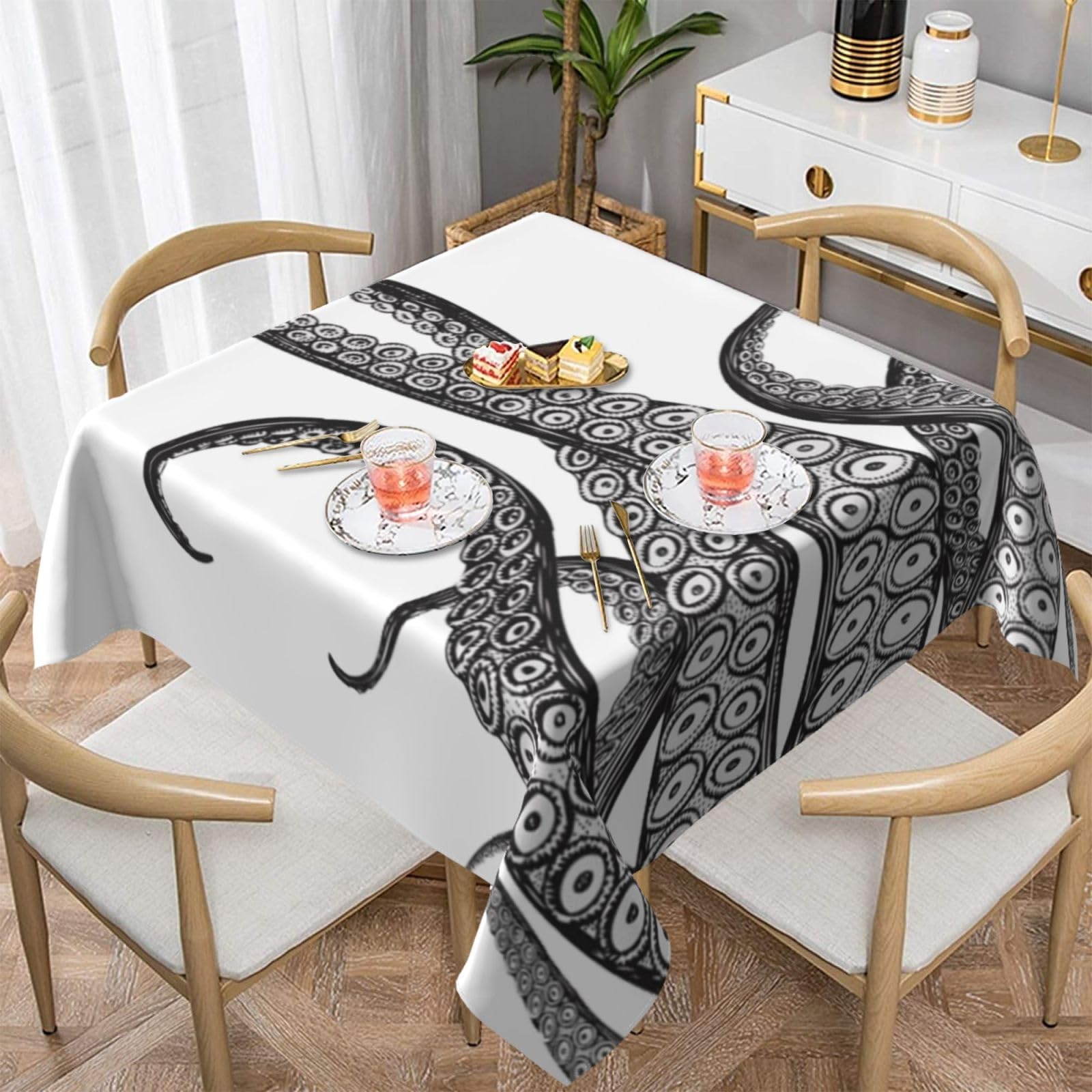 DCEHGEW Octopus Tentacles Prints Square Tablecloth 152x152 CM, Waterproof Fabric Table Cloth for Dining Table, Farmhouse Table Cover for Kitchen Dining Tabletop Decoration