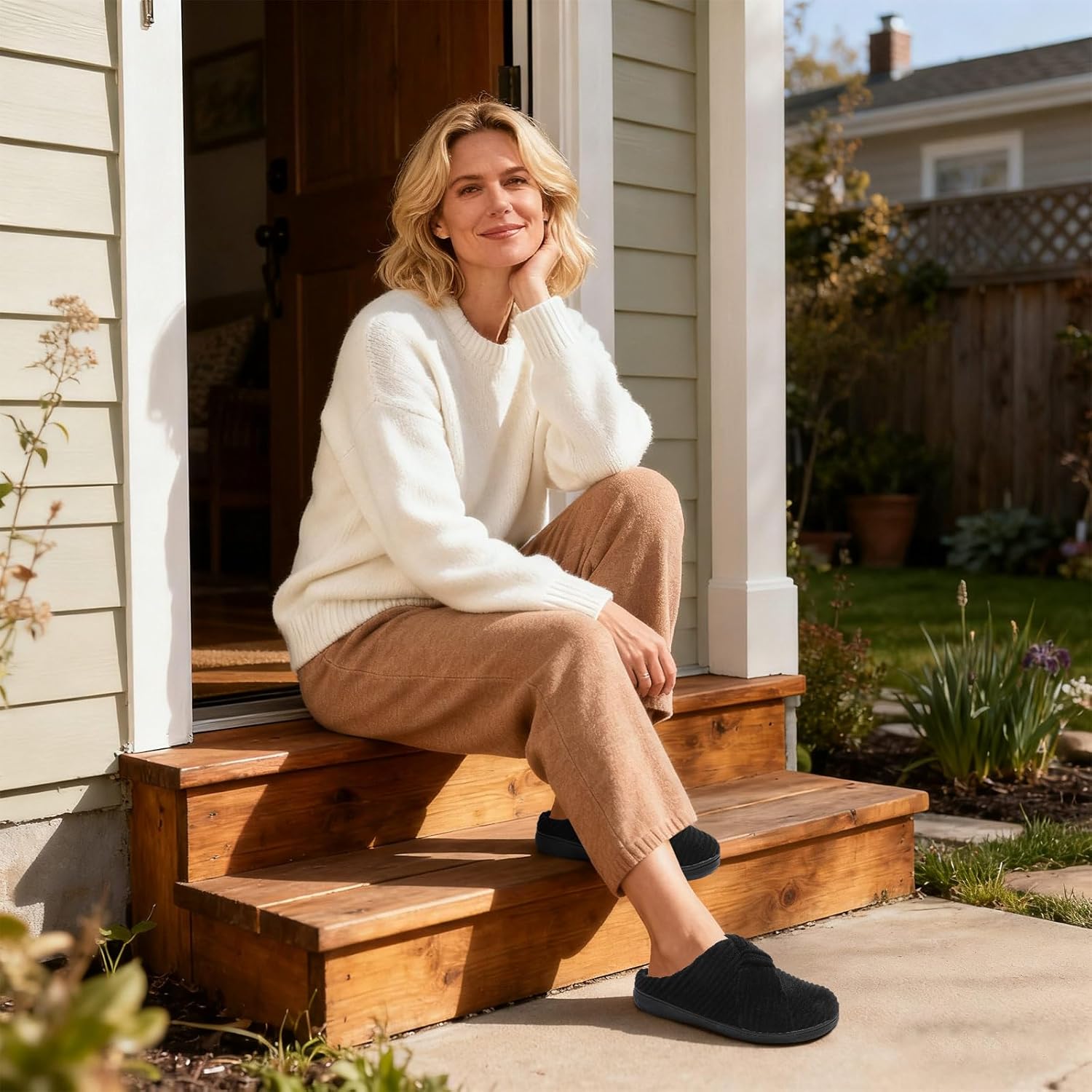 LeIsfIt Slippers for Women Wide Memory Foam House Slippers Corduroy Slip on Bedroom Slipper Non-slip Warm House Shoes Indoor and Outdoor - Image 3