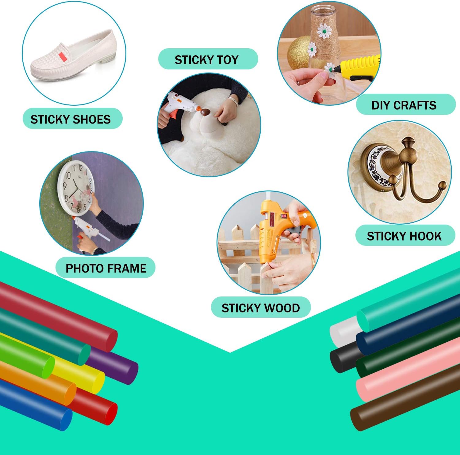 Colored Hot Glue Sticks,Length 9.84 in, 0.43 in Dia,20pcs, Large Hot Melt Glue Sticks for Glue Gun,Adhesive for Materials for Kids, DIY Art Craft, Sealing Dent Repair and Gluing Projects