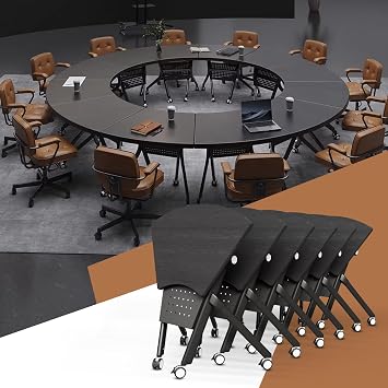 Conference Table, Round | Rectangular Training Table, Mobile Modular Meeting Room Table with Locking Wheels, Flip Top Small Conference Table for School, Library, Seminar Room35.4in