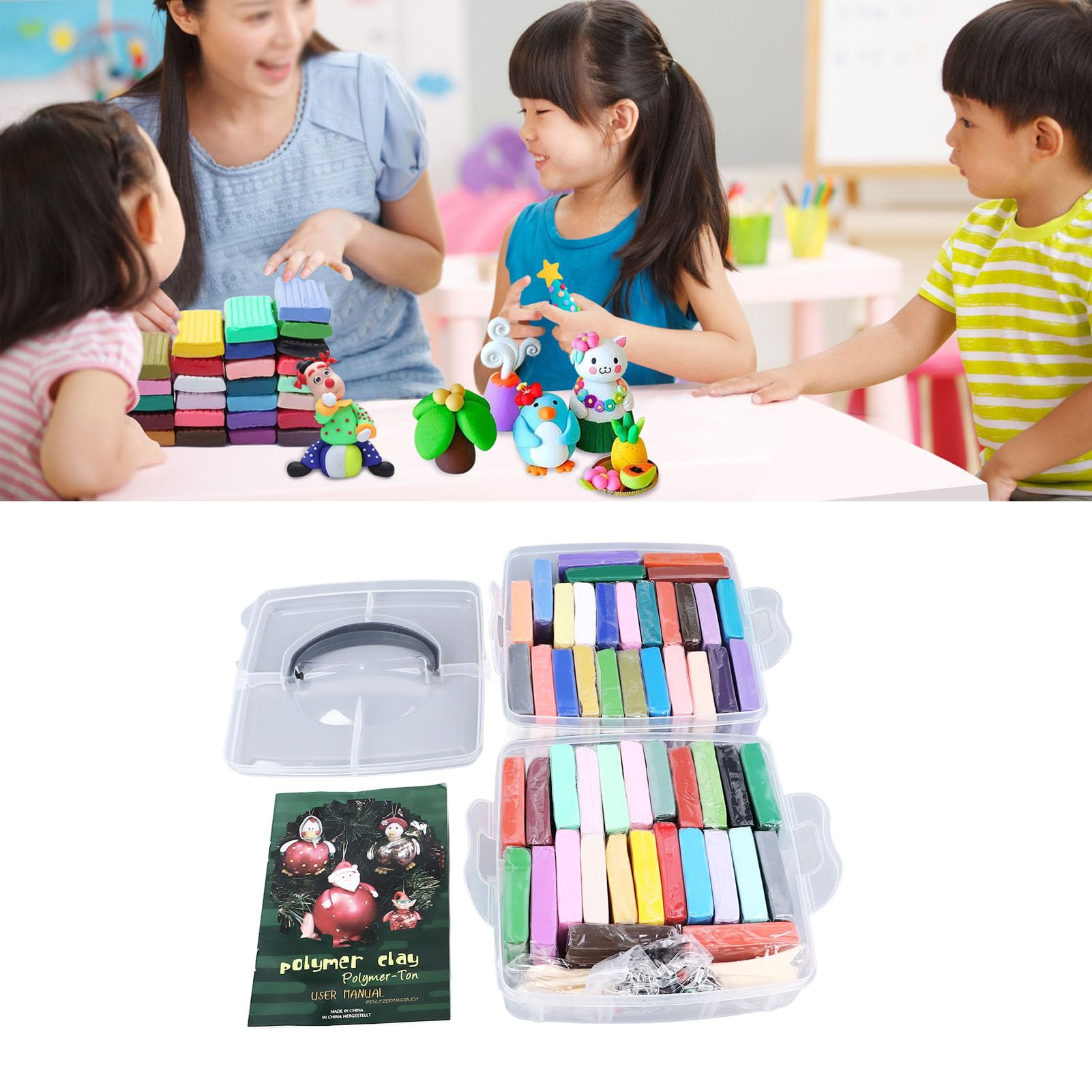 Rcniso Set di Argilla Polimerica da 50 Colori, Set di Argilla Polimerica Professionale Fai-da-te Morbida e Leggera per Bambini Sopra i 3 Anni per Artigianato