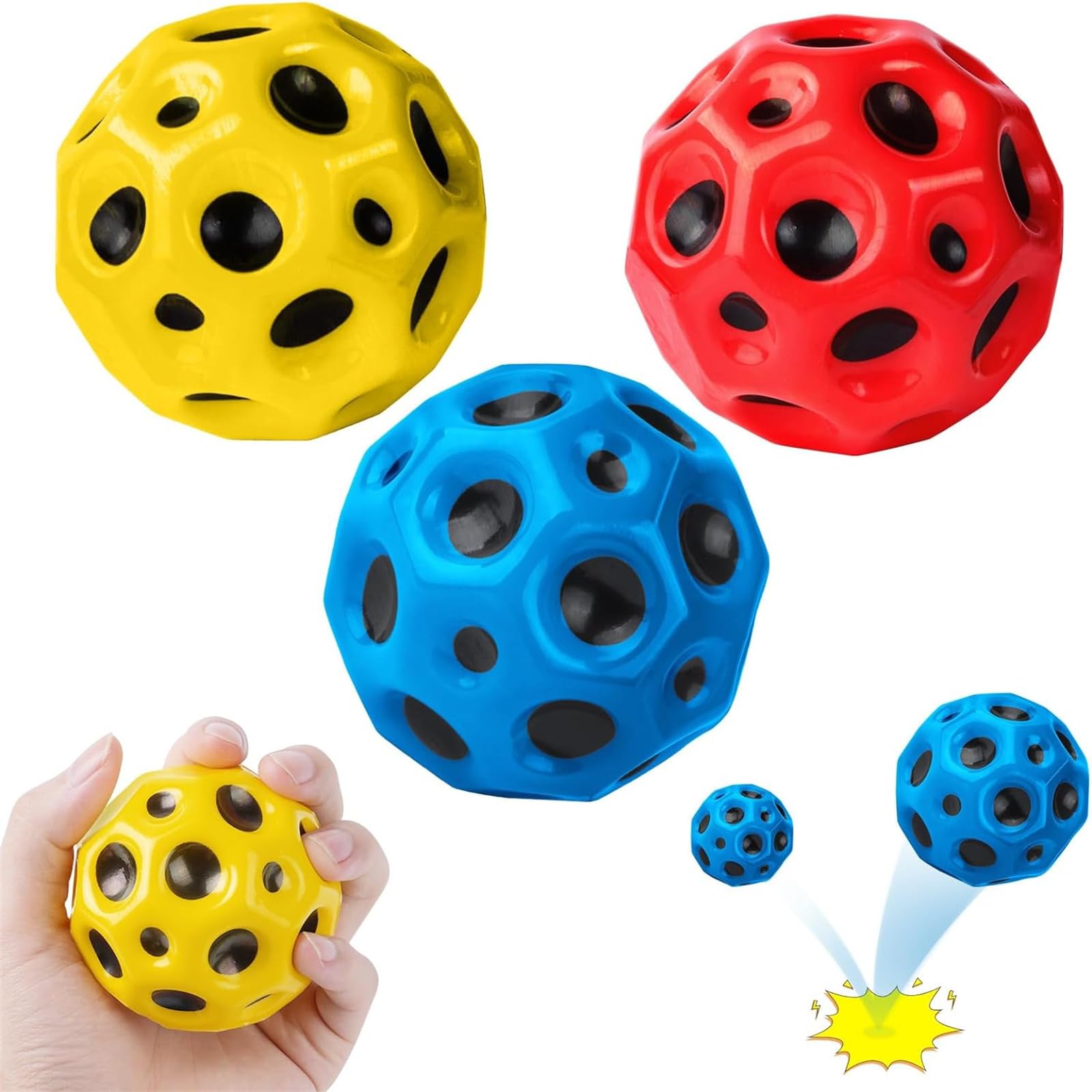 GeRRiT Space Moon Balls, 3 Pack High Bouncing Bouncing Ball Toy, Ultra High Bouncy Balls Rubber Bounce Ball Sensory Ball, Sport Training Ball for Indoor Outdoor Play