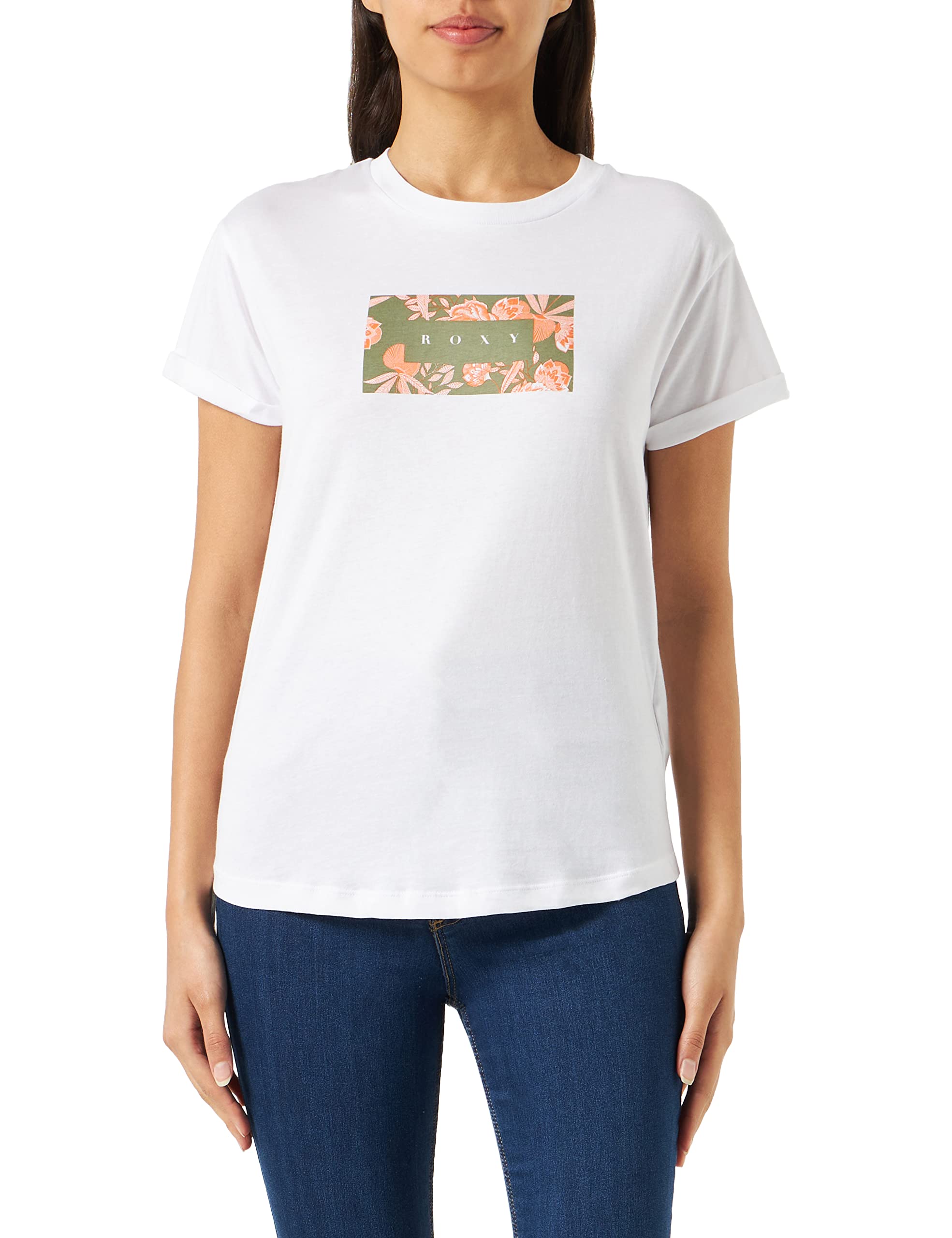 Roxy Young Women Sparkle Evening Flowers Square T-Shirt, White, XL EU