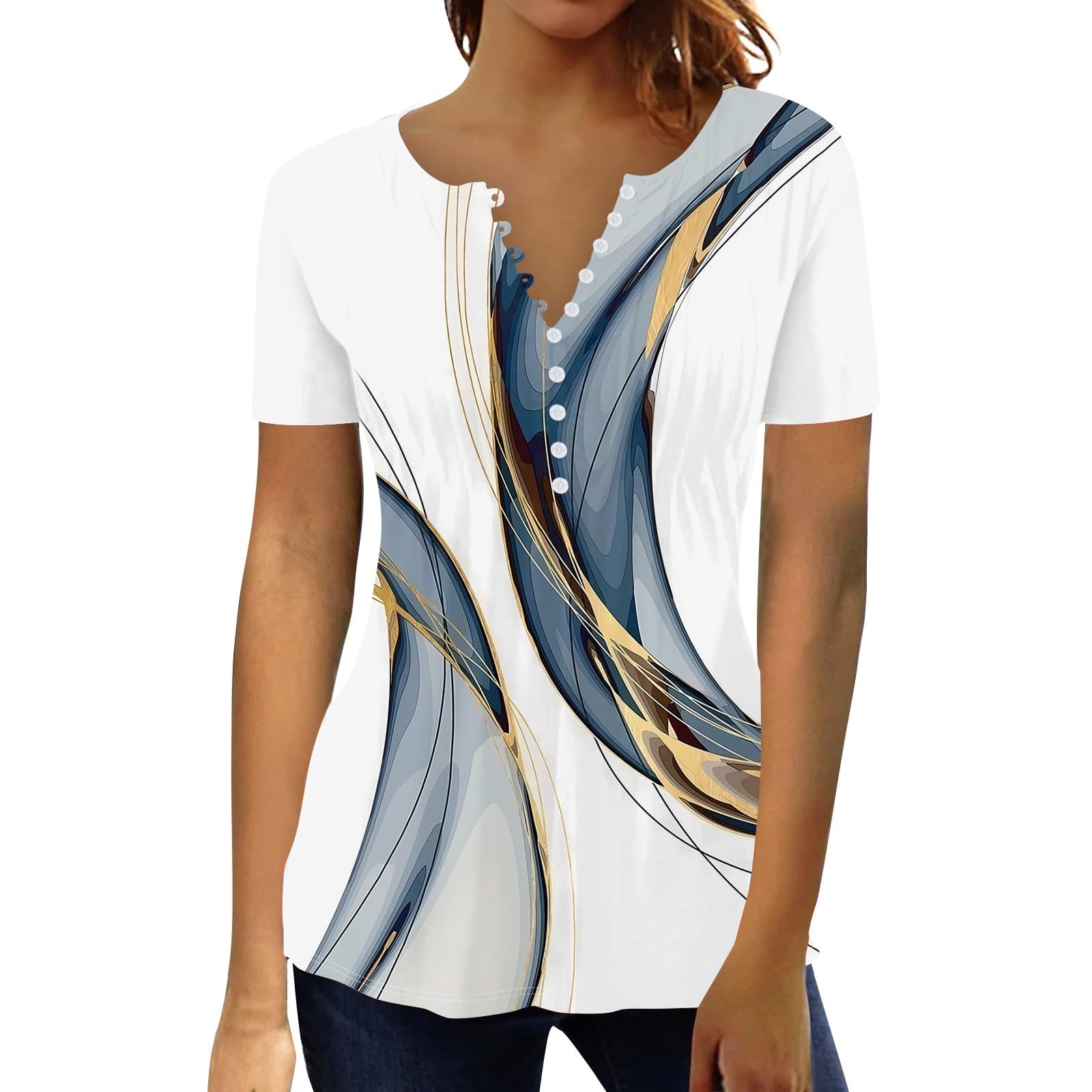 Summer Tops for Women 2025 Trendy Boho Floral Shirts Short Sleeve V Neck T-Shirt Graphic Tees Blouse