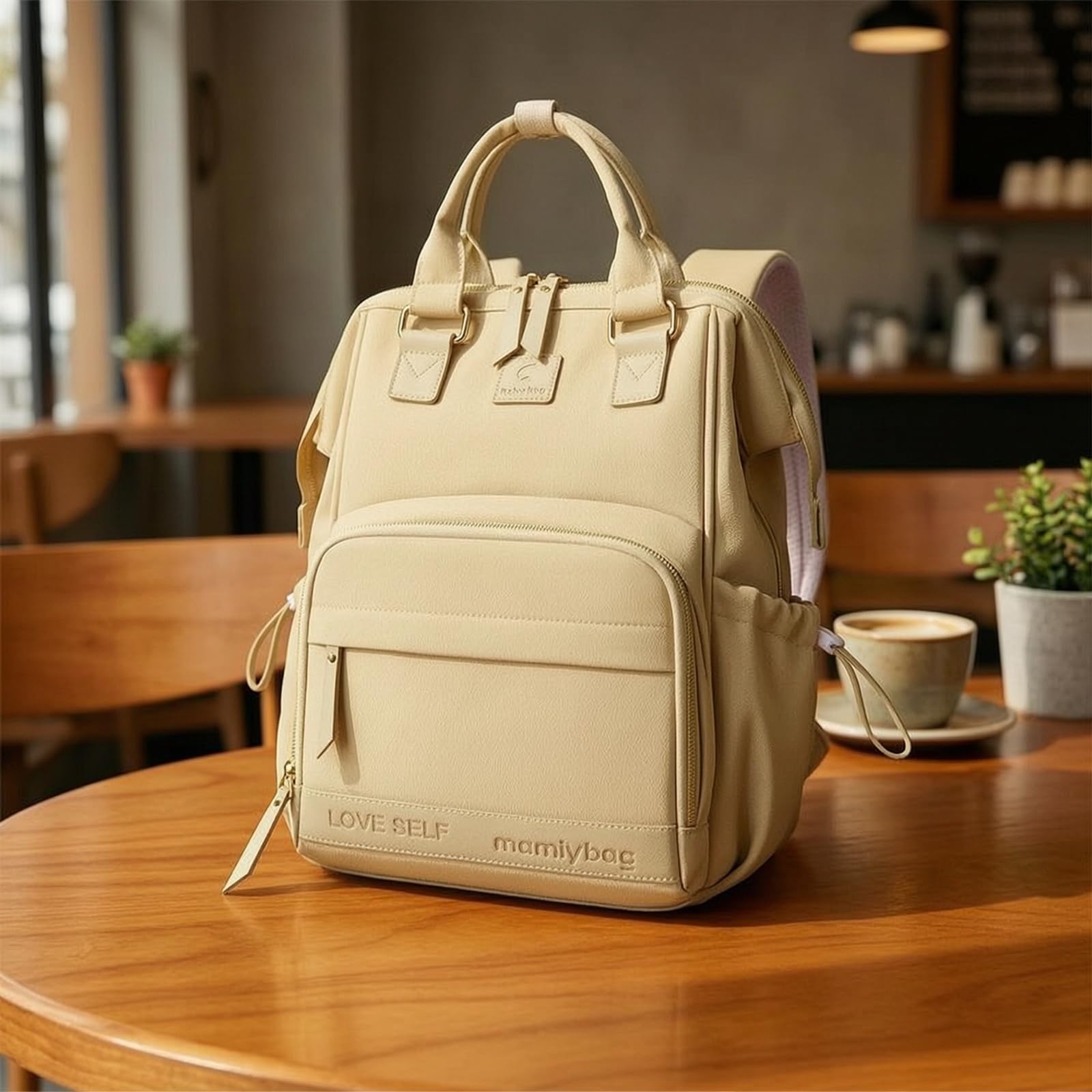 Zaino Fasciatoio Multifunzione Zaino Mamma con Tasche da Borsa Fasciatoio per Uscita, Grigio, Grigio Tè Matcha