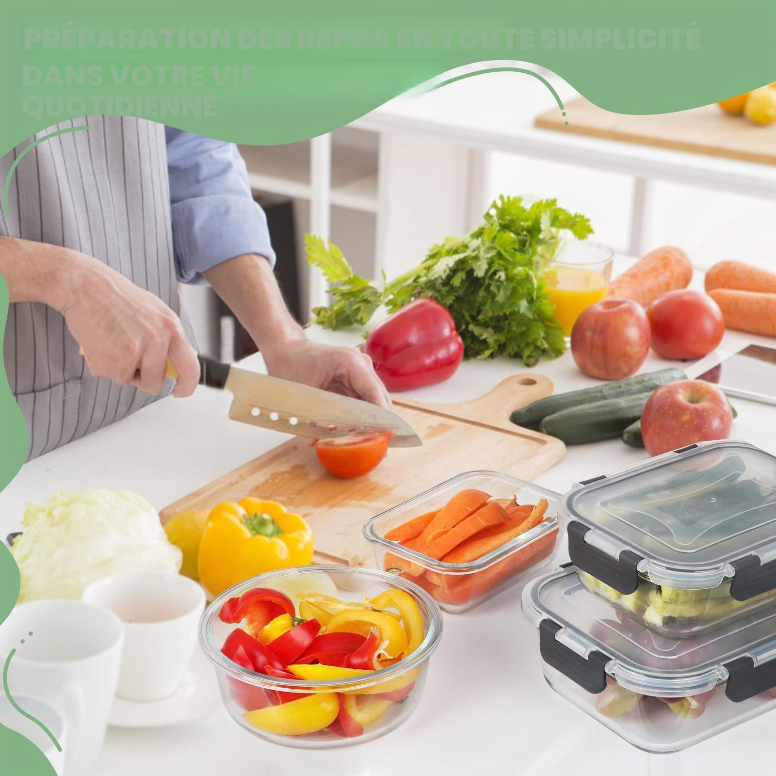 Skroam Lot de 24 récipients en verre avec couvercles – Boîtes de conservation pour aliments, passent au micro-ondes, sans BPA (12 récipients et 12 couvercles)