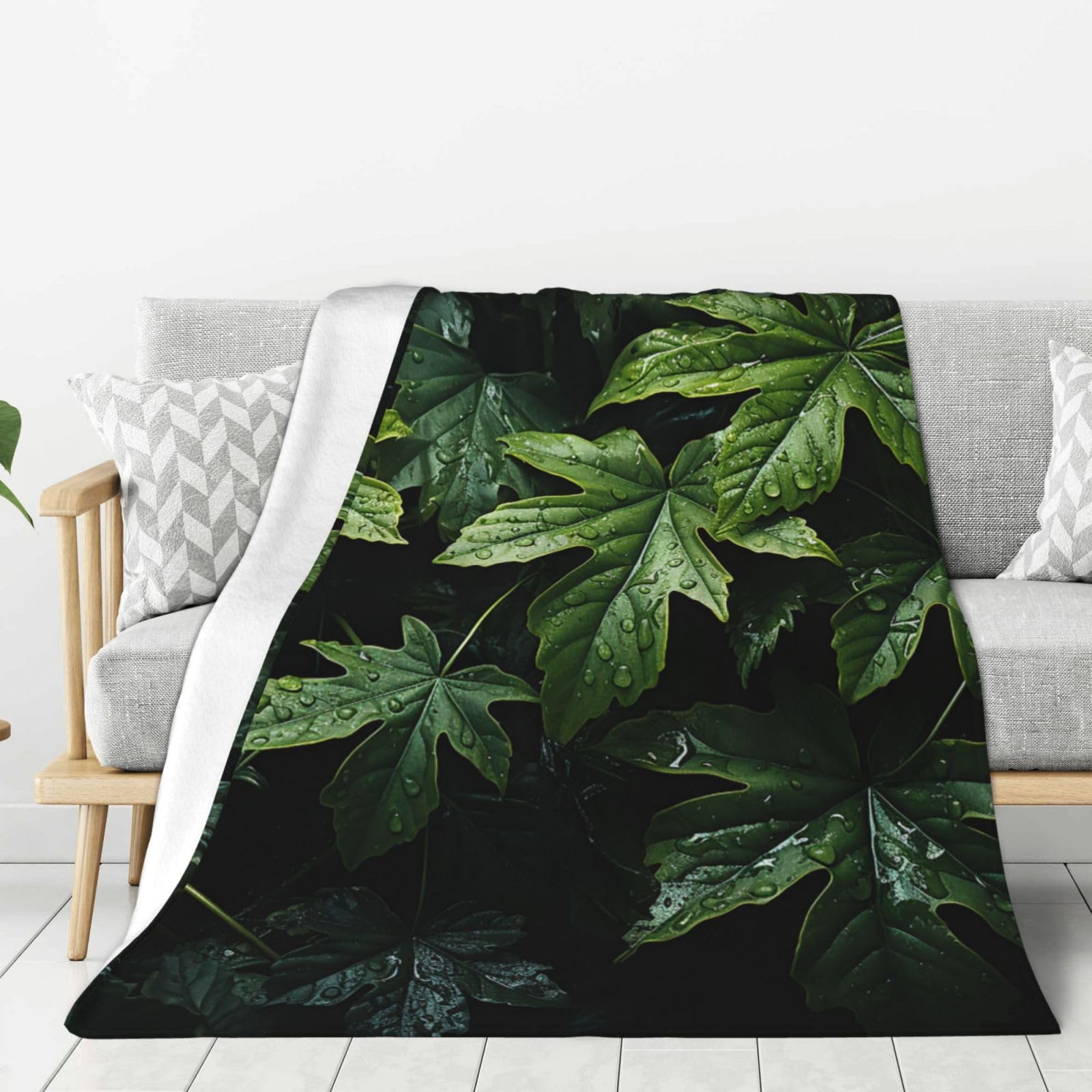 Plaid feuilles vertes pour canapé idéal pour vos soirées cocooning