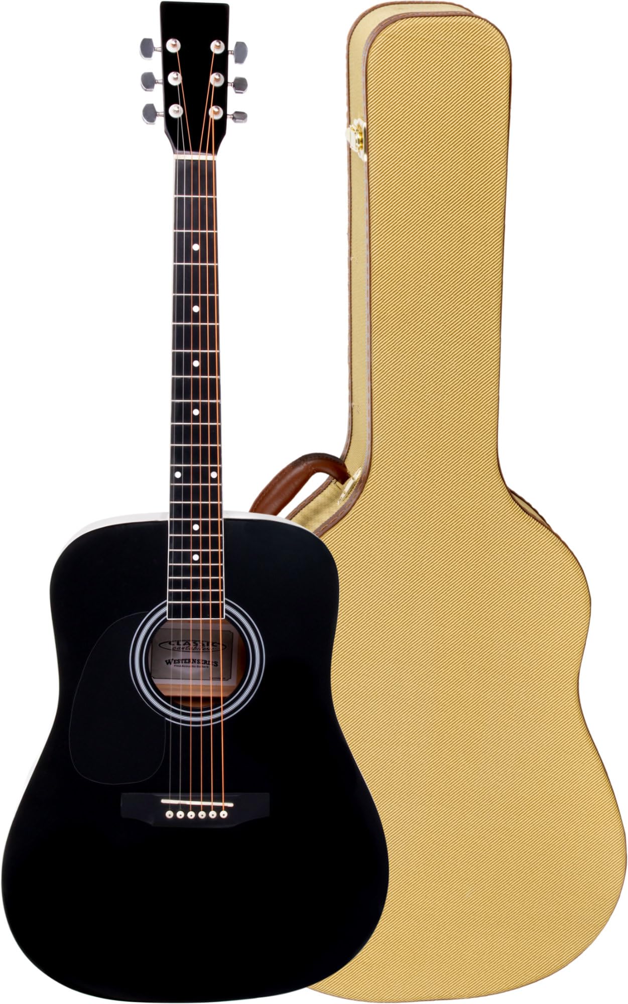 Classic Cantabile WS-10BK-LH Chitarra Western Nera Modello Mancino Set | Stile Dreadnought, 6 Corde, 20 Tasti, Ponticelli: Nickel silver, Tavola, Fondo, Fasce: Tiglio Laminato, Tastiera, Scala: 64
