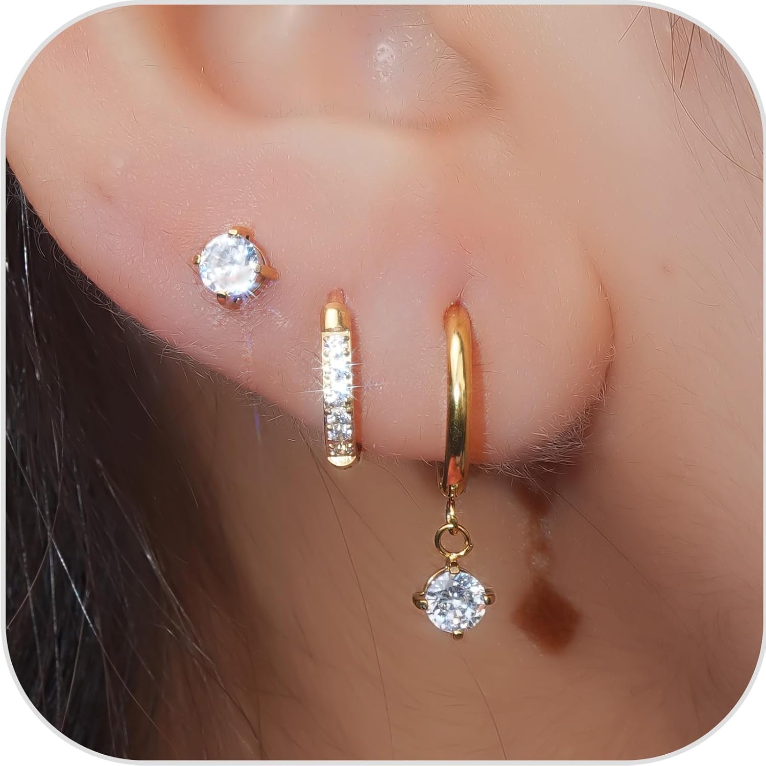 3 Pairs Gold Hoop Earrings Set: 14K Gold Plated Hypoallergenic Stud Earrings Dangle Cartilage Huggie Hoop Earrings for Women Fashion Gold Jewelry for Women Gifts