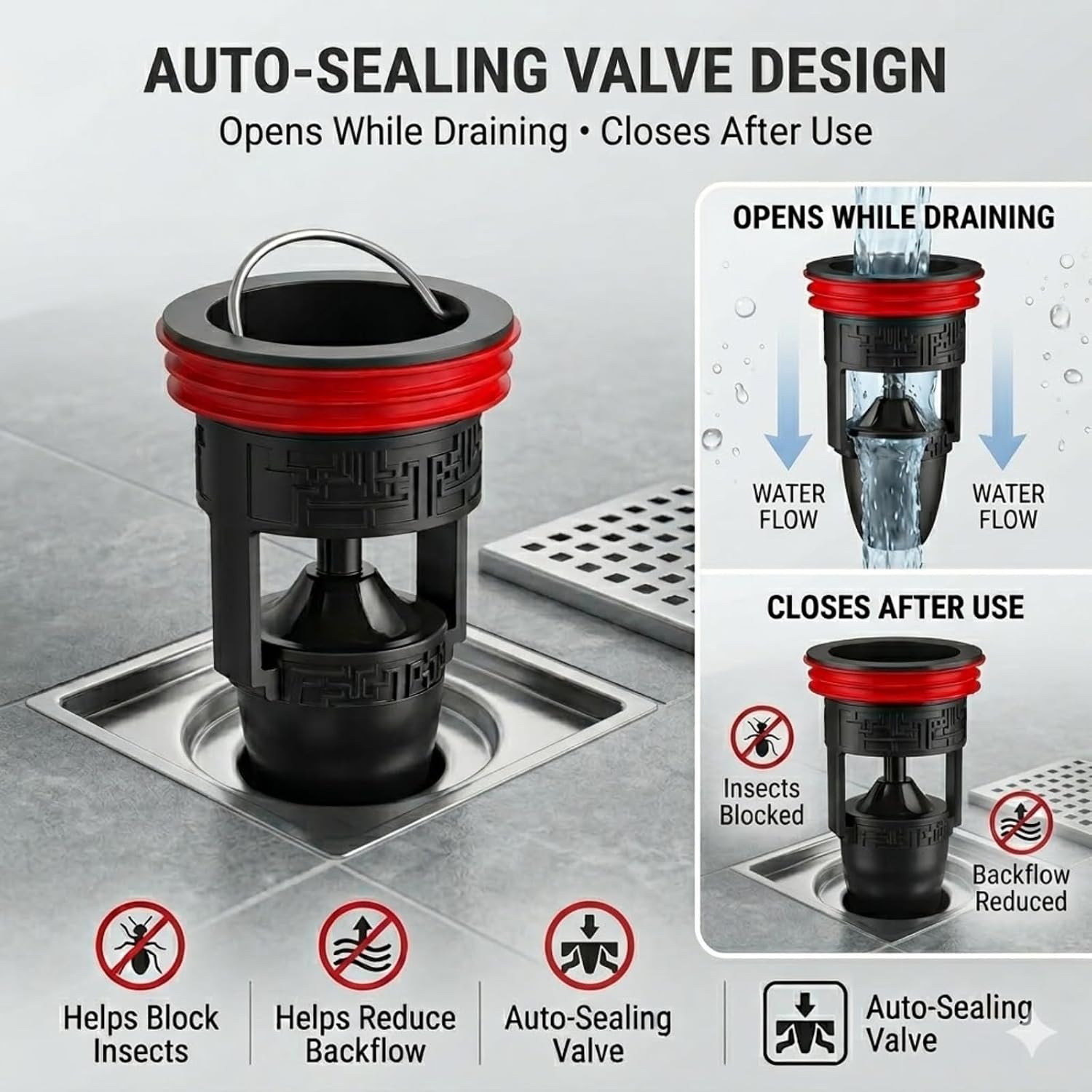 Magnetic Floor Drain Core Insert, Odor-Proof Shower Drain Insert for Bathroom, Stops Sewer Smell, Insects & Backflow, Self-Sealing Design, Fits Most Standard Floor Drains (1.1-1.3)