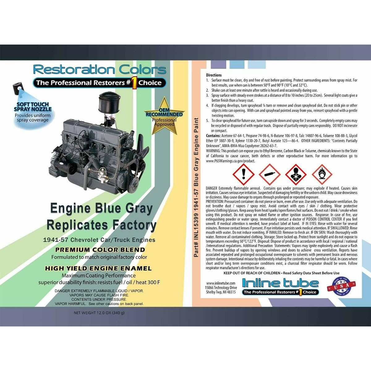 Inline Tube Replacement for 1941-57 Chevrolet Car & Truck Blue Gray Engine Spray Paint 1pc