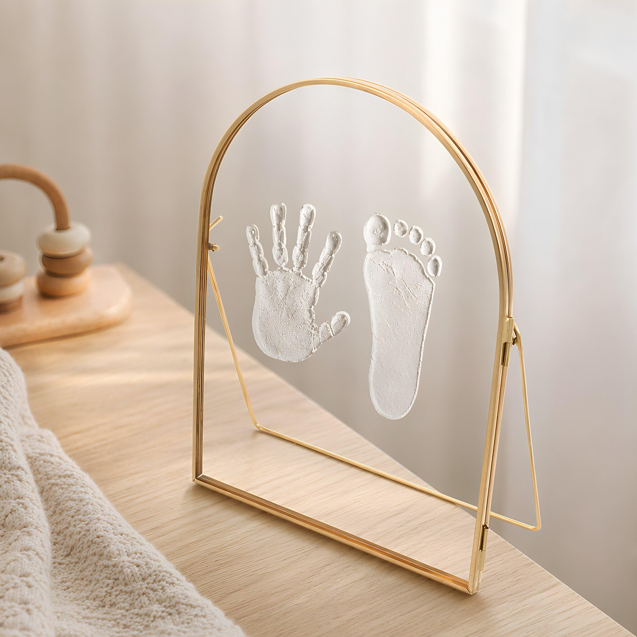 YARNOW Cornice per impronte di mani e piedi da neonato, cornice galleggiante in vetro per impronte di mani e piedi | Decorazione da tavolo per la cameretta dei bambini, fronte-retro, ideale per bambini e bambine (20x15 cm).
