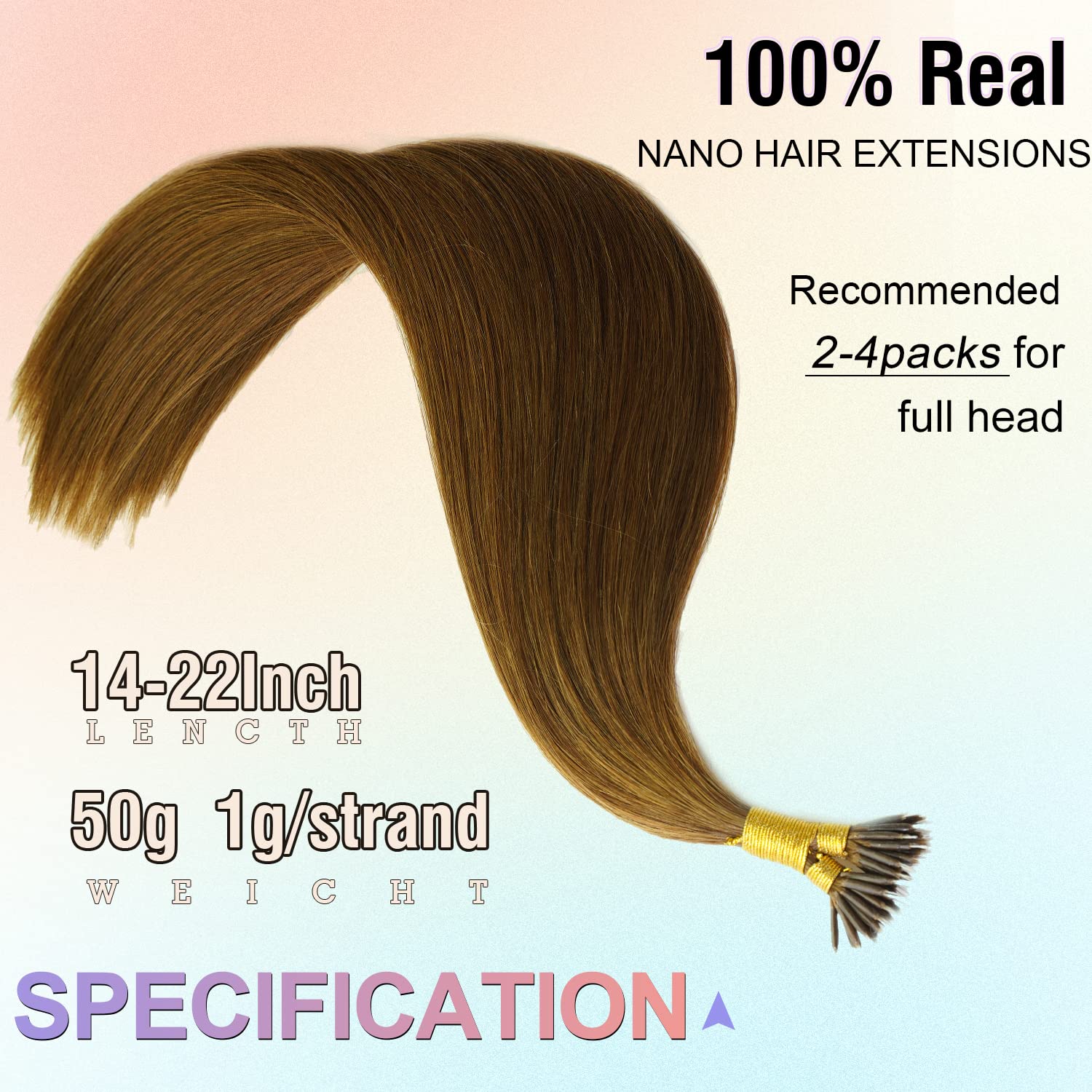 KOCONI 18 Inch Nano Ring Hair Extensions Real Human Hair Nano Beads Remy Human Hair Extensions Nano Extension Human Hair 14-22 Inch 50g (18 inch - Image 4