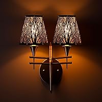 Vista 6 de Juego de 2 bombillas de metal de bosque con doble grabado para bombillas de candelabro, pantalla de metal de barril para lámpara de pared de lámpara