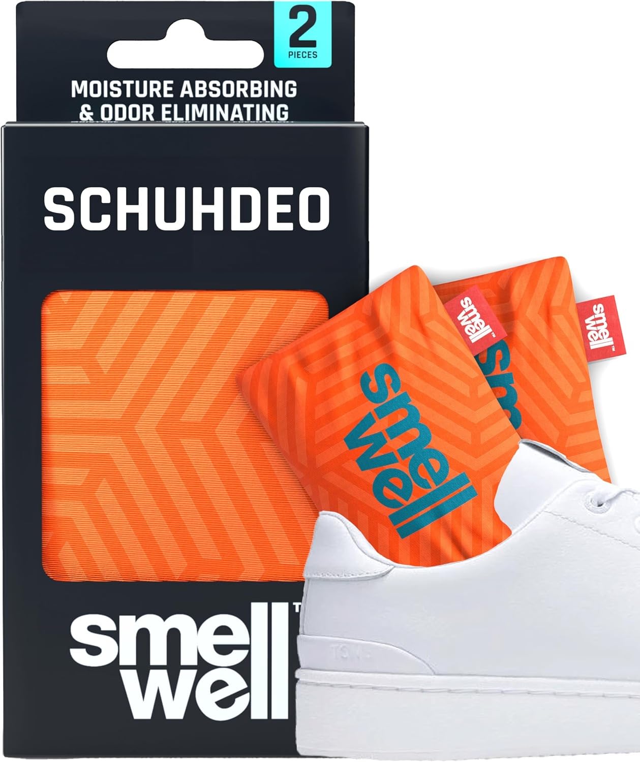 SmellWell - Scented Shoe Deodorizer Inserts - Odor Eliminators - Activated Bamboo Charcoal + Minerals - Natural Fresheners for shoes, bags, gloves - 2 x 1.8oz Original Size - Geometric Orange