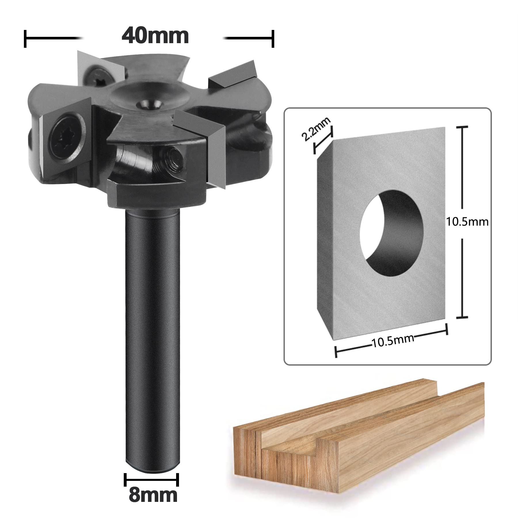 Fresa for Rivestimento Spoilboard, Gambo da 8 Mm, Diametro 40, Punta for Piallatura A 4 Ali for Appiattimento di Lastre Legno(Ip4f-40-d8)