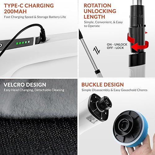 Miniatura 3 de Limpiador eléctrico giratorio - Cepillo de limpieza eléctrico inalámbrico 13 en 1, 9 cabezales de cepillo reemplazables, 2 velocidades, 3 asas de