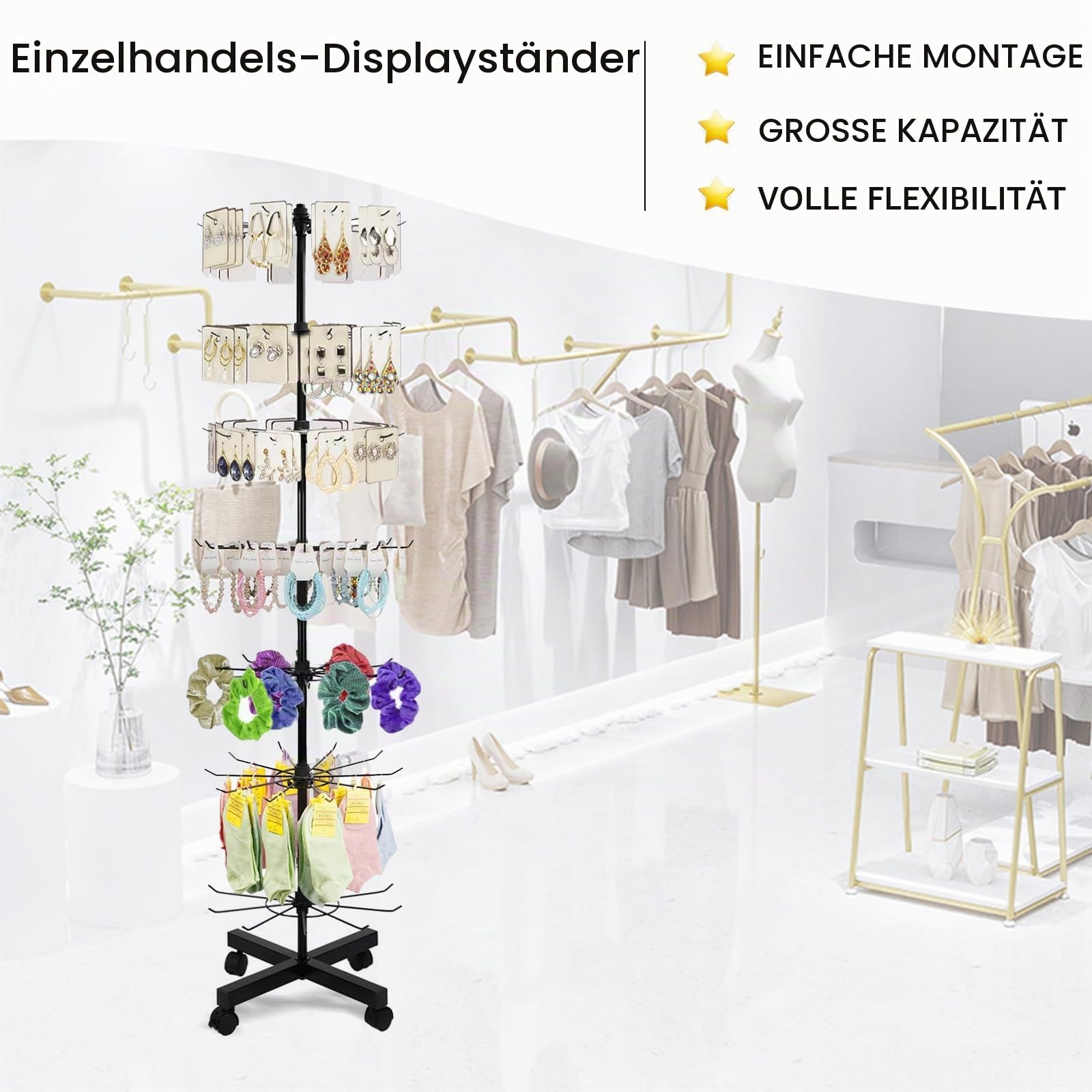 LIROPAU 7-stufiger Verkaufsständer Displayständer für Armbandständer, Verkaufsständer Drehbar, Display Ständer mit Haken, Schmuckständer Drehbar, Schmuck Socken Hüte Verkaufsveranstaltungen für