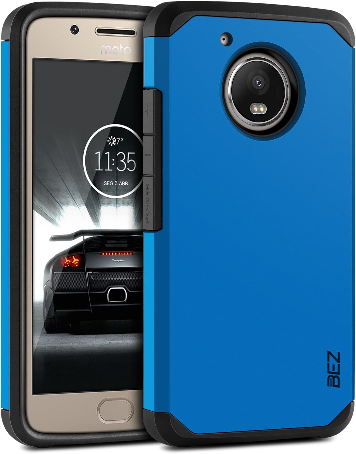 BEZ Case for Moto G5 Case, Shockproof Case Compatible with Motorola Moto G5, Shock Absorbing Best Heavy Duty Dual Layer Tough Cover - Blue Navy