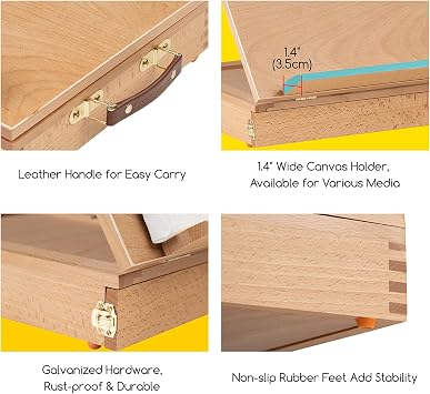 MEEDEN Table Sketch Box Easel -Portable Solid Beech Tabletop Wood Easel Drawing & Sketching Board with Storage Drawer & Palette for Beginner Artist, Art Students & Kids, Canvas up to 11 14