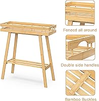 Vista 4 de BAMBANG Soporte de bambú para plantas de interior, mesa pequeña de 2 niveles, soporte alto para plantas de interior, estante para plantas