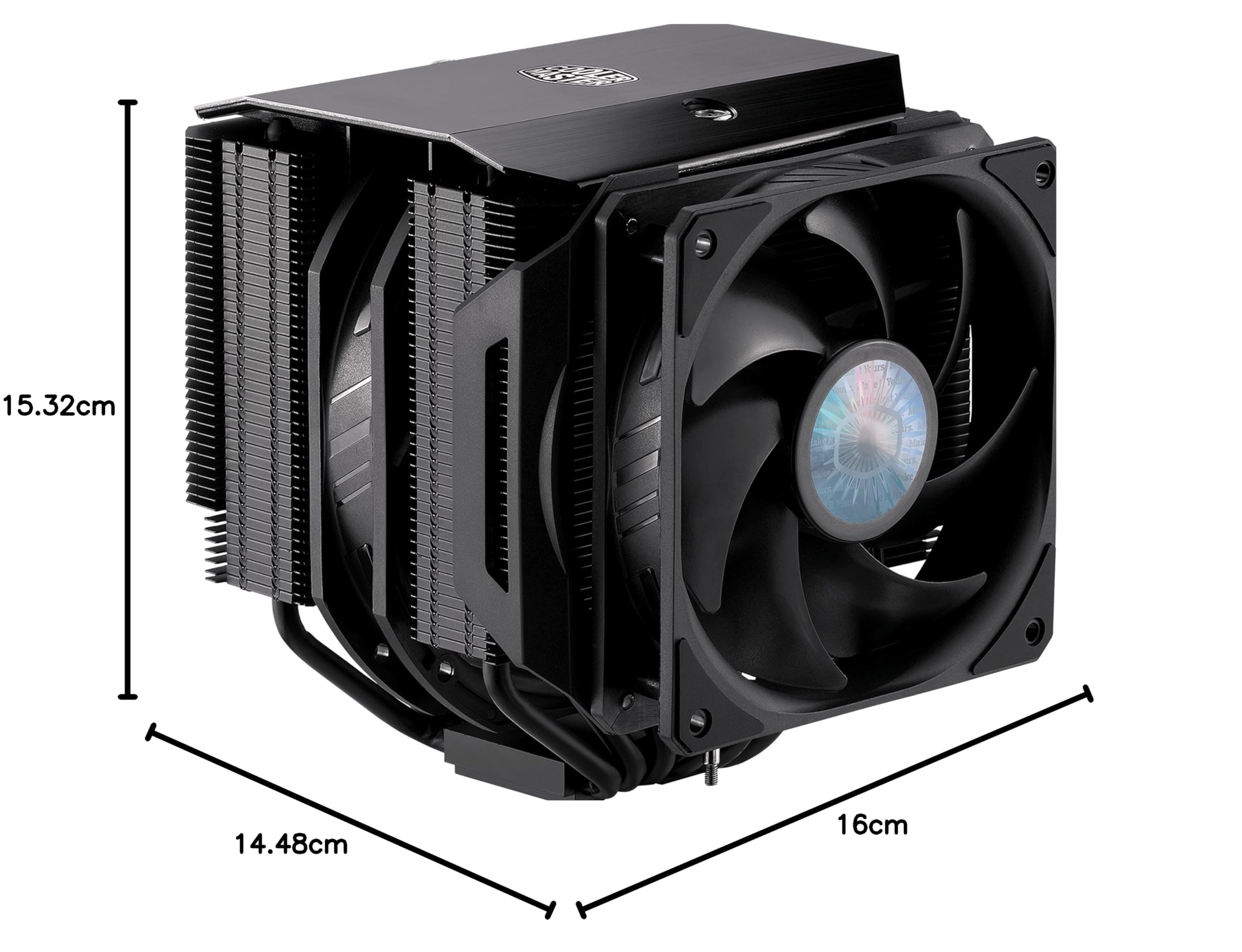 Cooler Master MasterAir MA624 Stealth Dissipatore CPU - Radiatore Doppia Torre, Ventole Push-Pull SickleFlow 140 V2, 6 Tubi Calore, RAM Illimitata, Finitura Nera Opaca – Presa Compatibilità Universale