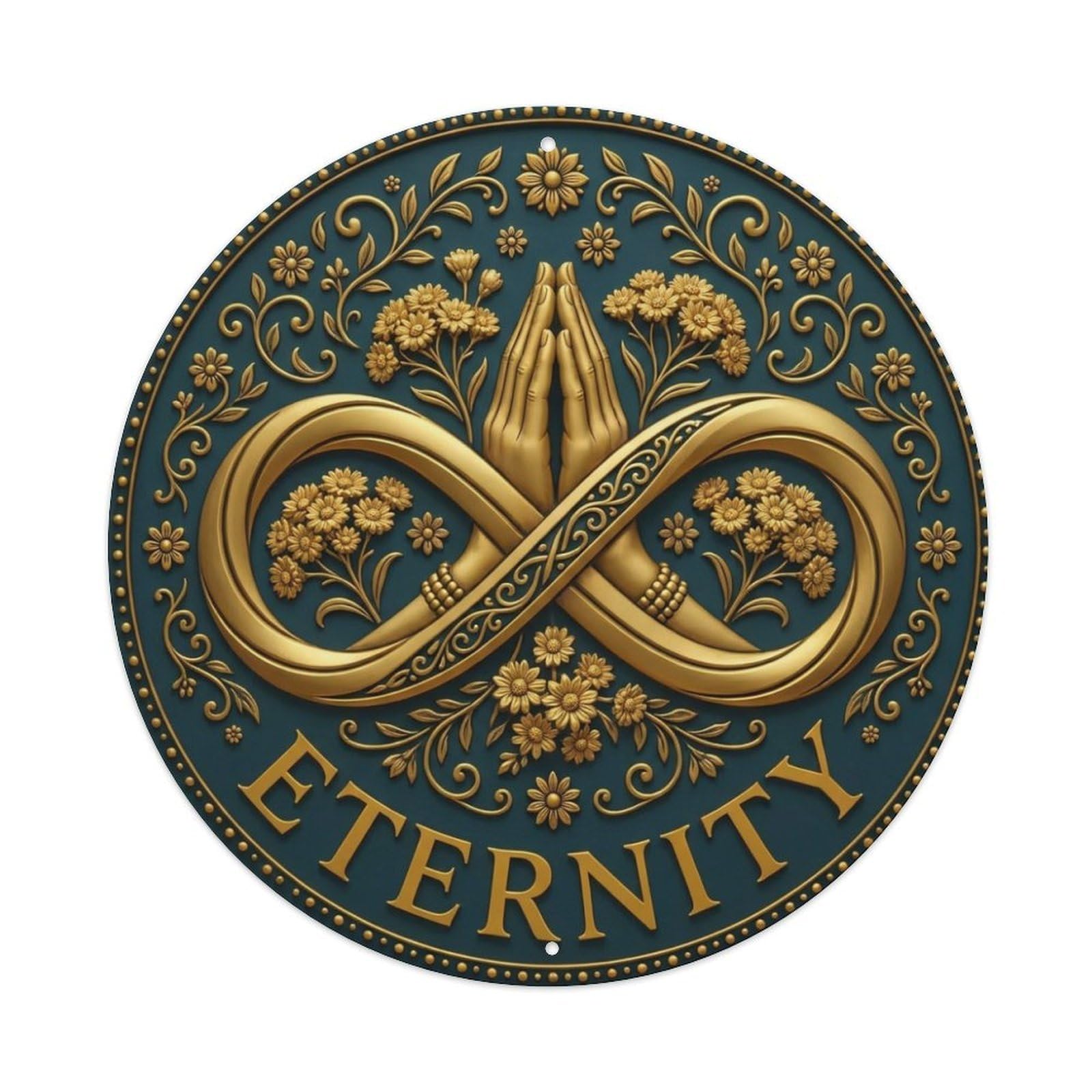 Fyrn Style Metal Tin Sign Vintage Namaste Praying Hands Eternity Flower Zen Yoga