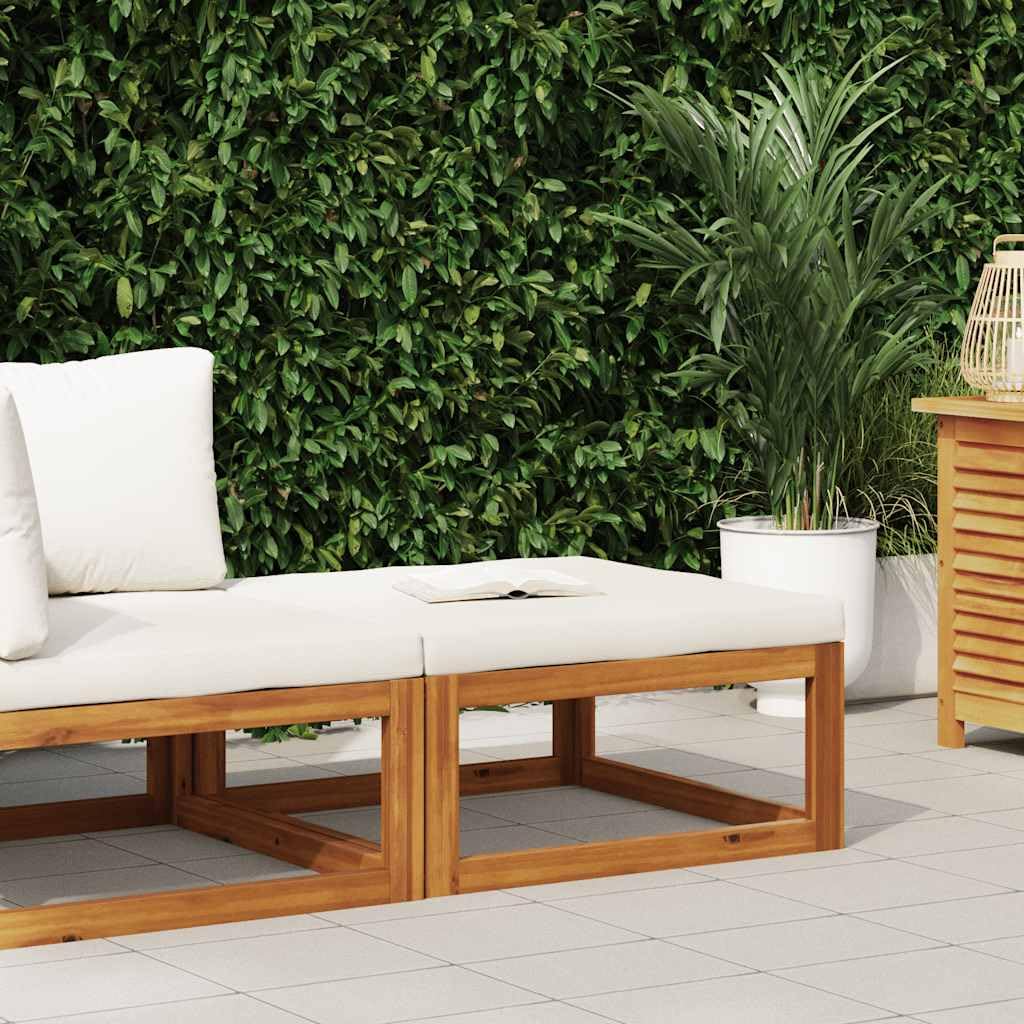 vidaXL Reposapiés con Cojín Taburete Jardín Asiento Sala de Estar Salón Terraza Patio Exterior Balcón Estable Blanco Crema Madera Maciza de Acacia