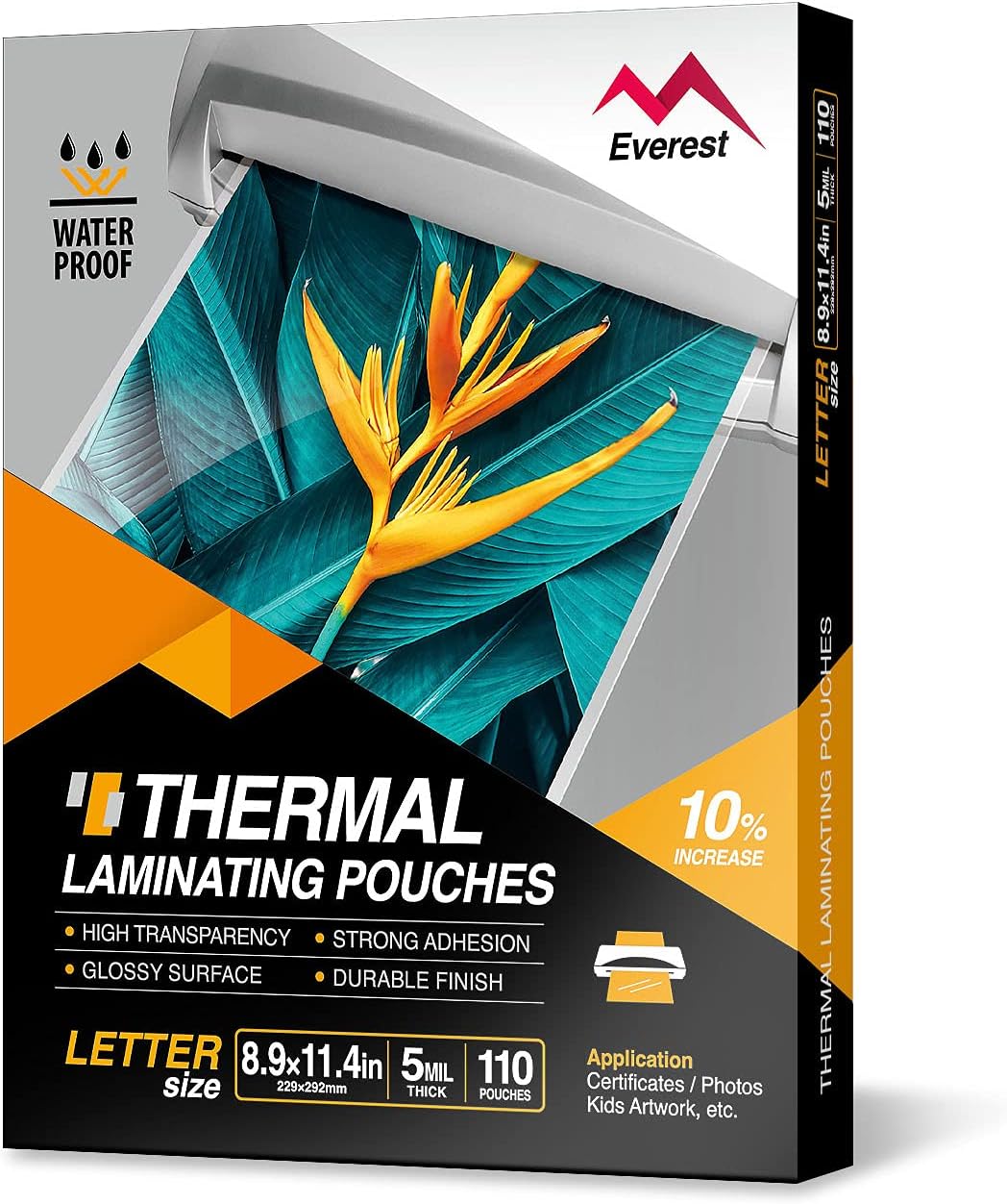 Everest Thermal Laminating Pouches - 8.9 x 11.4 Inches - 5 MIL Thick - 110 Pouches - Letter Size