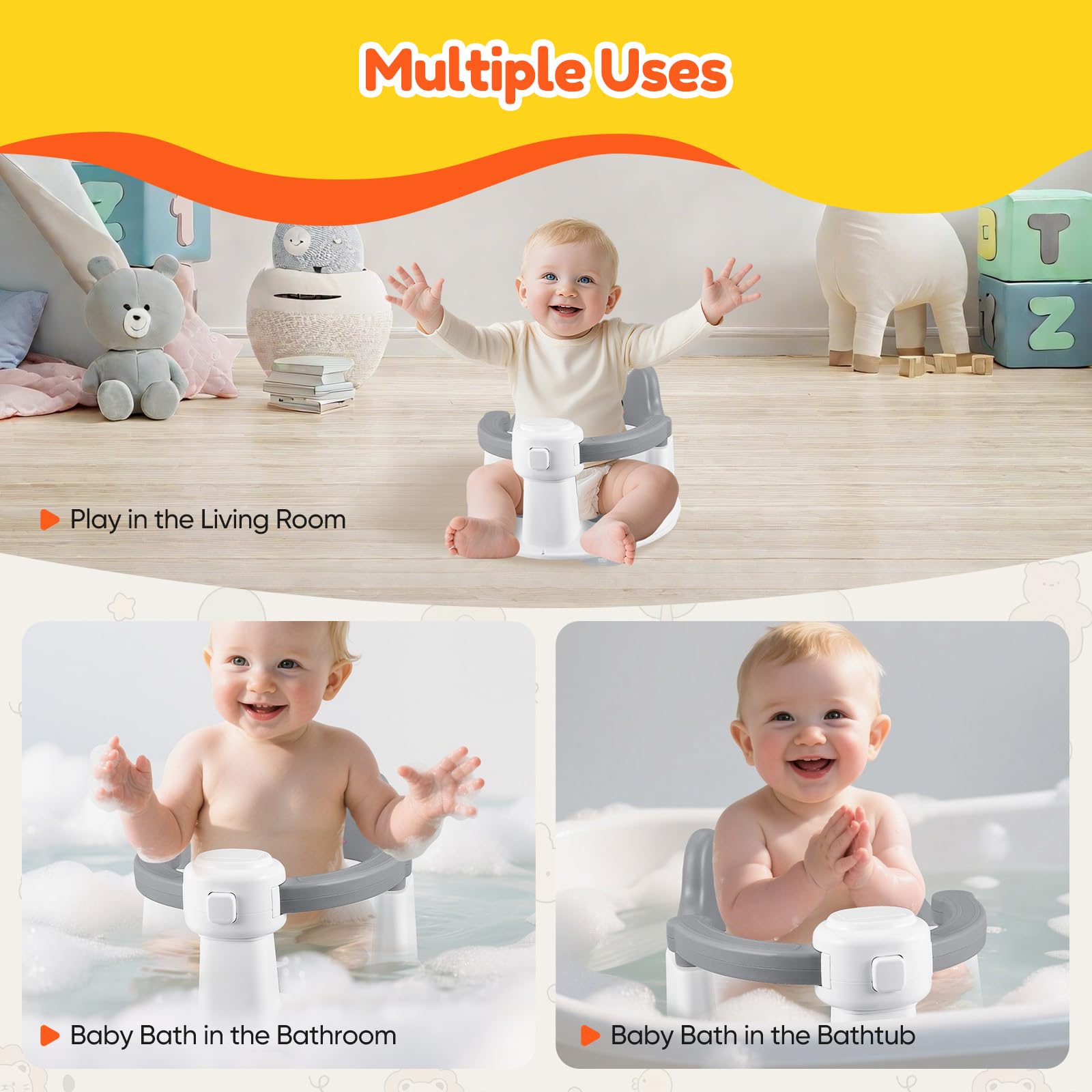 Seggiolino da Bagno Per Bambini,Seggiolino Antiscivolo Con 4 Potenti Ventose,Seggiolino per Vasca da Bagno per Bagnetto da 6 Mesi