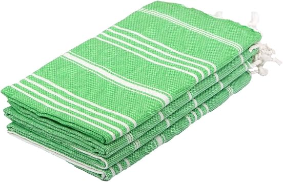Clotho Decorative Kitchen Towels and Dishcloths Set of 4 |100% Cotton 18 x 40 Inches | Turkish Hand Towels for Bathroom | White Striped Quick Dry Cotton Hand Towels Green