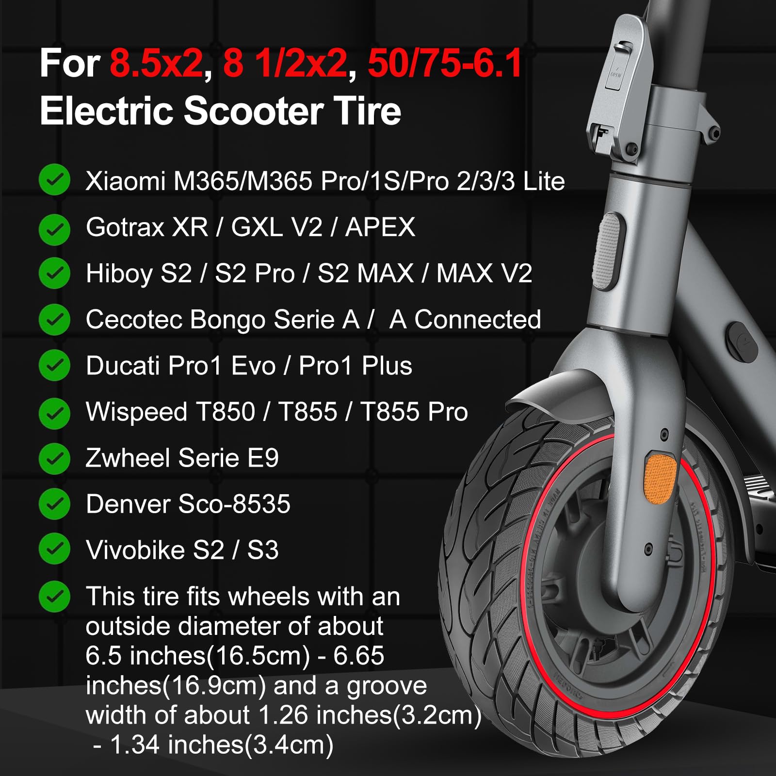 BANGTING 2PCS 10x2.125 schlauchloser Reifen für Scooter - Passend für Modelle: 8.5x2.0, 8½x2, 50-75-6.1, 10×2.0, 10×2-6.1, 10×2(54-152) | Felgengröße prüfen: 6,5-6,65" Durchmesser & 1,26-1,34" Breite
