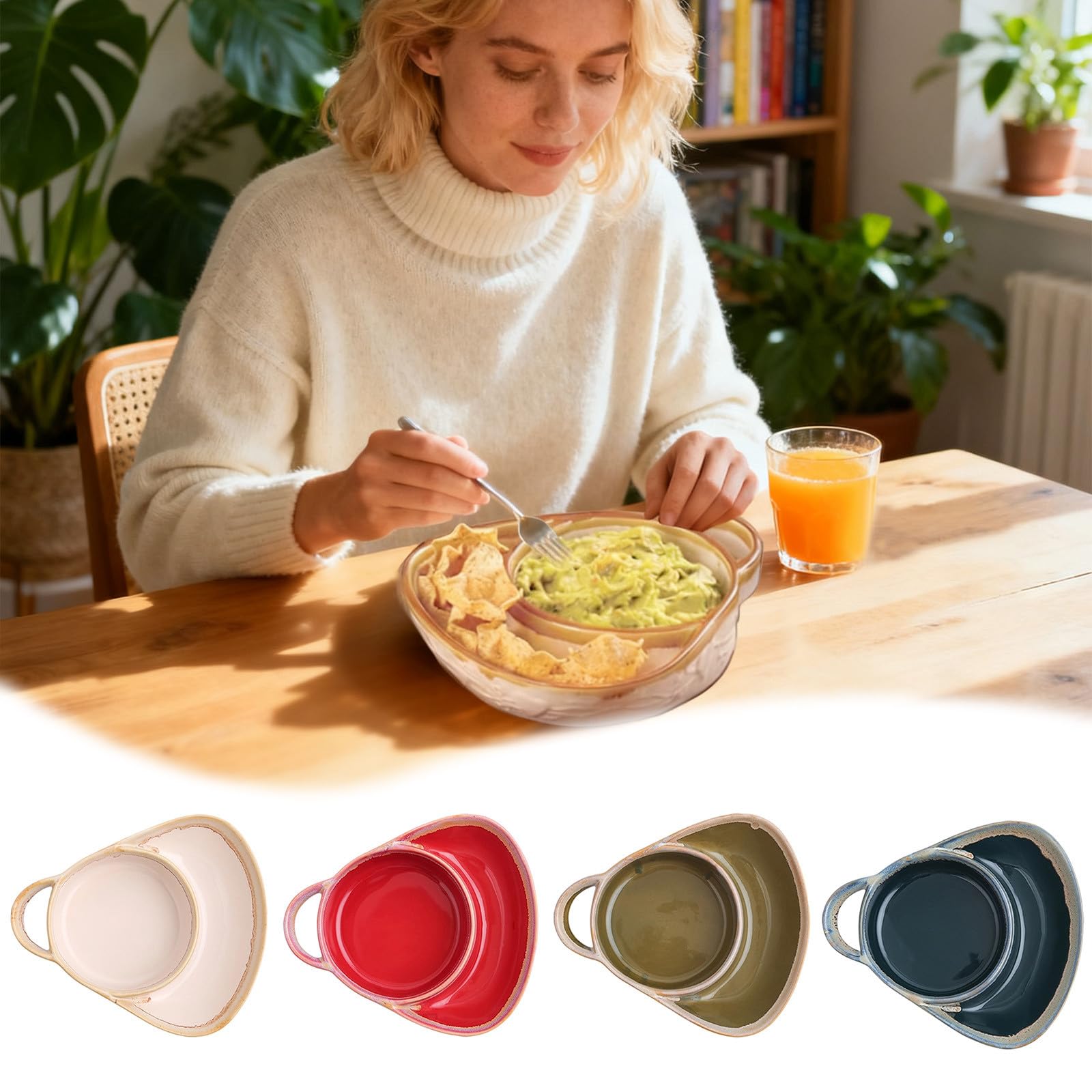 Ensemble bol à soupe et à sandwich en céramique avec porte-pain, rouge