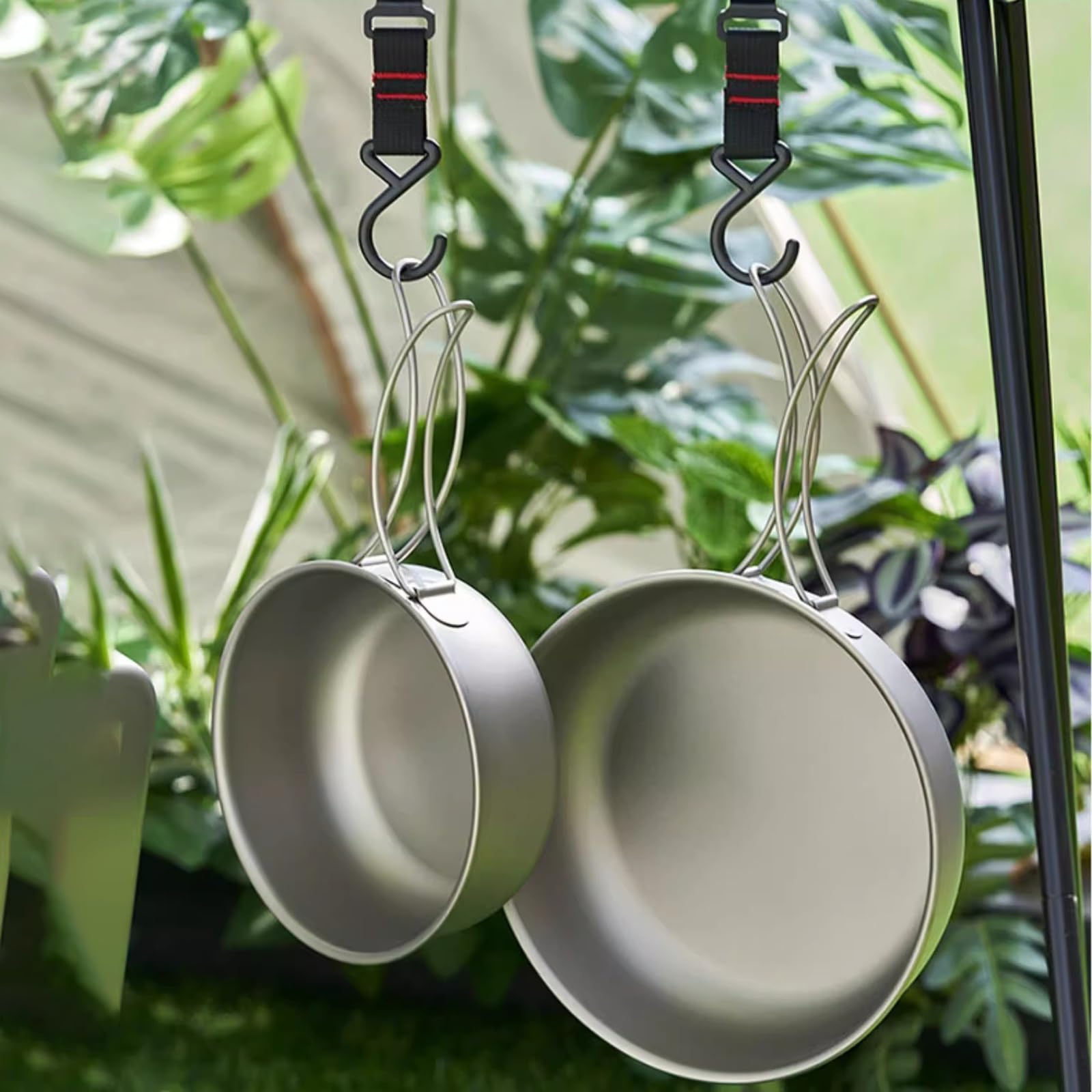 Poêle à Frire en Popote Titane, Vaisselle Camping, Casserole Camping, avec Poignée Pliable, pour Pique-Nique, Randonnée et Cuisine