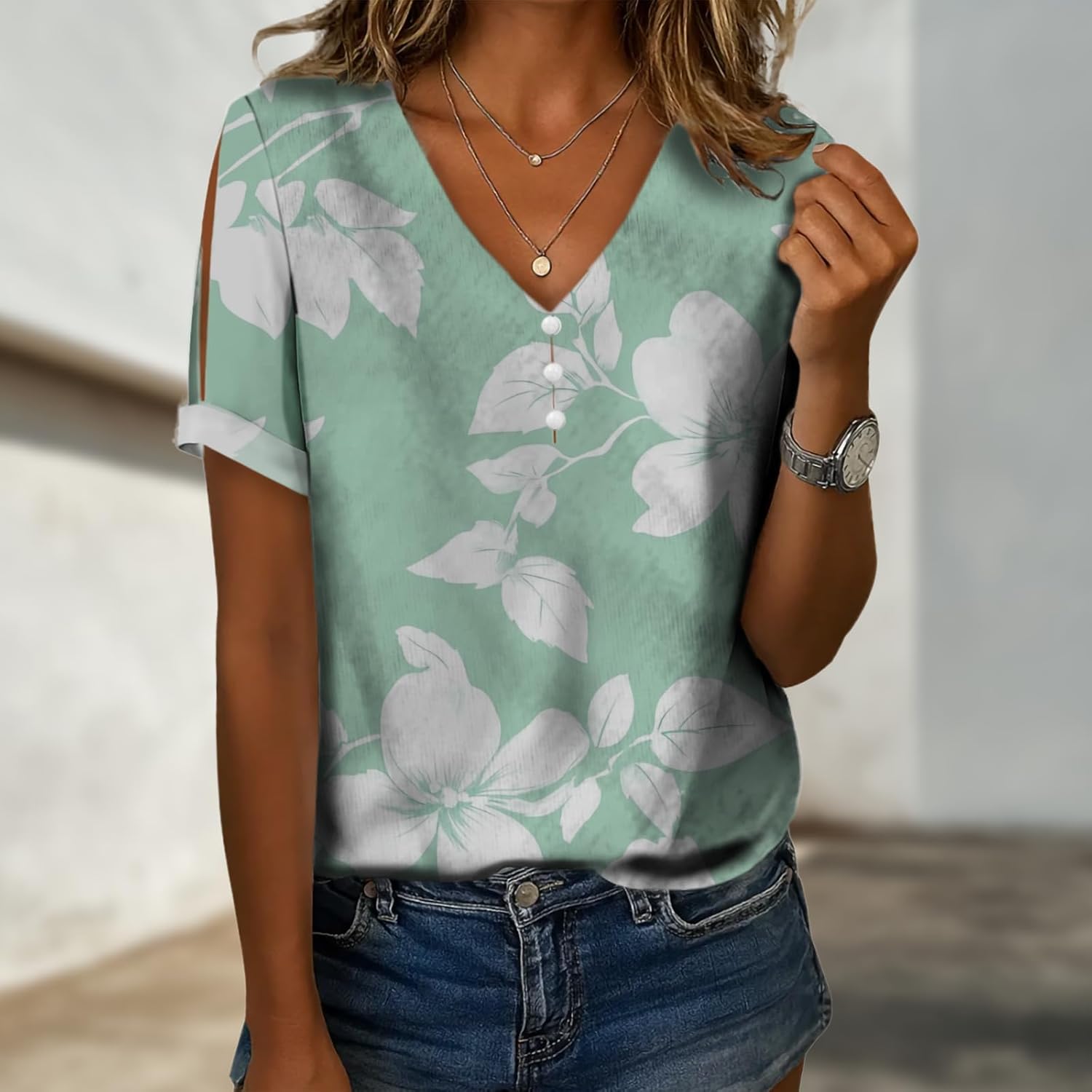 Button Down Shirts for Women Oversized Elegant Casual Regular V Neck Short Sleeve Business Plus Size Top - Image 2