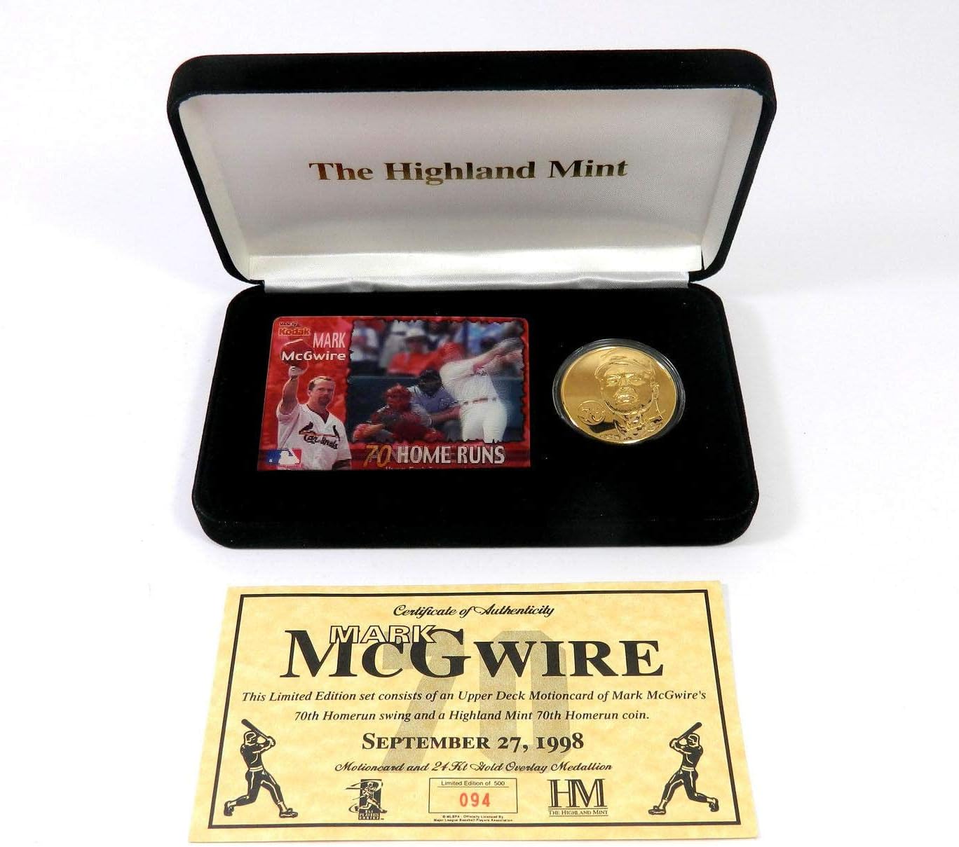 Highland Mint Mark McGwire 70th HR 24 kt. Gold Coin and