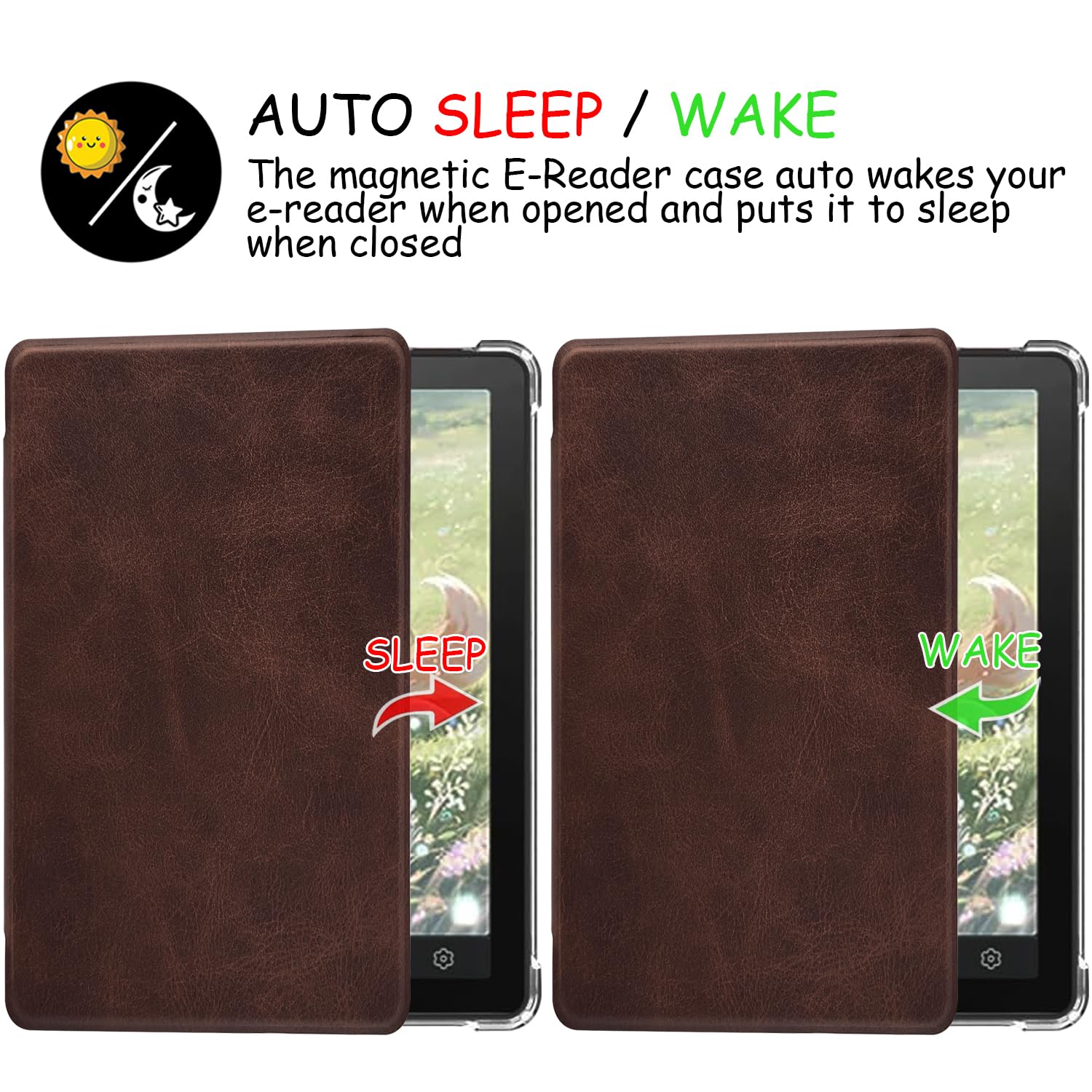 Transparent TPU Back Case for 6'' Bigme B6 Color/Bigme B6 Ultra-Thin Lightweight Enhanced Auto Sleep/Wake Cover with Thickened Corners, Magnetic Closure (Cowhide Brown) - 4