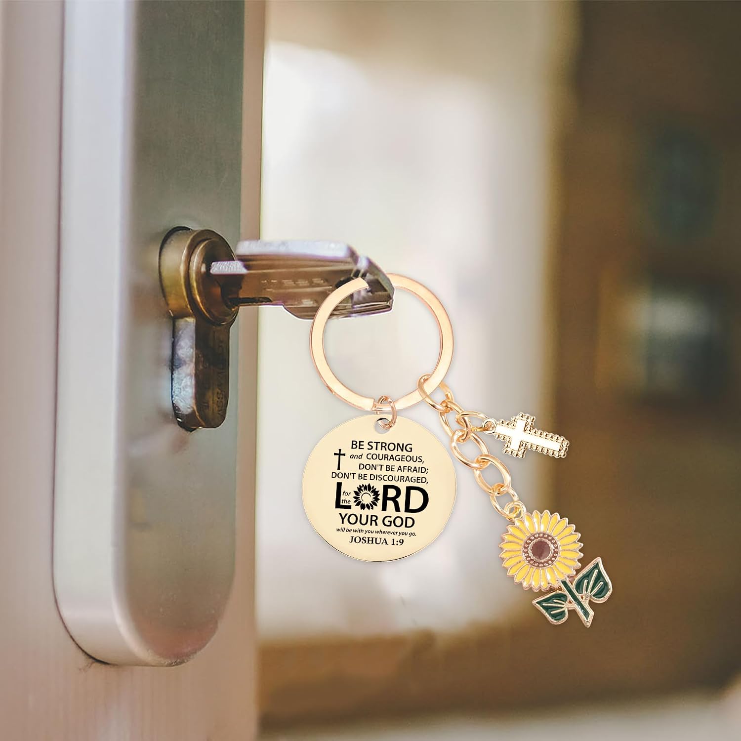Sunflower Christian Keychain Inspirational Gifts - Motivational Bible Verse Keyring, Key Chain for Women Friend