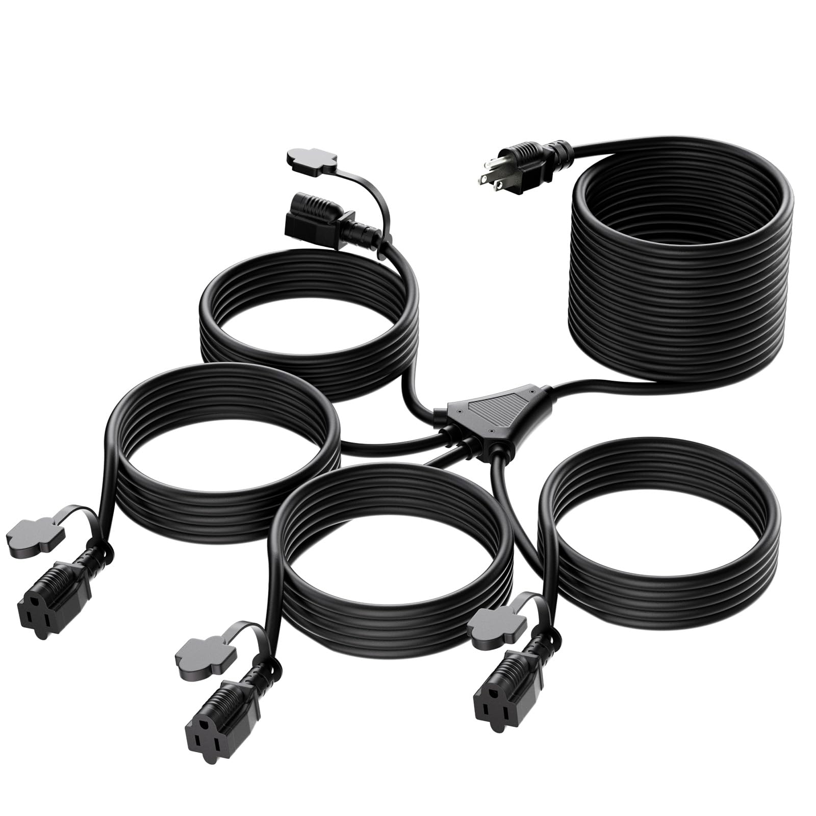 K KASONIC - 46FT Christmas Lights Outdoor Extension Cord with Mutil Outlets, ETL Listed Heavy Duty Electrical Cord with Protective Covers, Weatherproof Extension Cord for Outside, 16AWG/1625W, Black