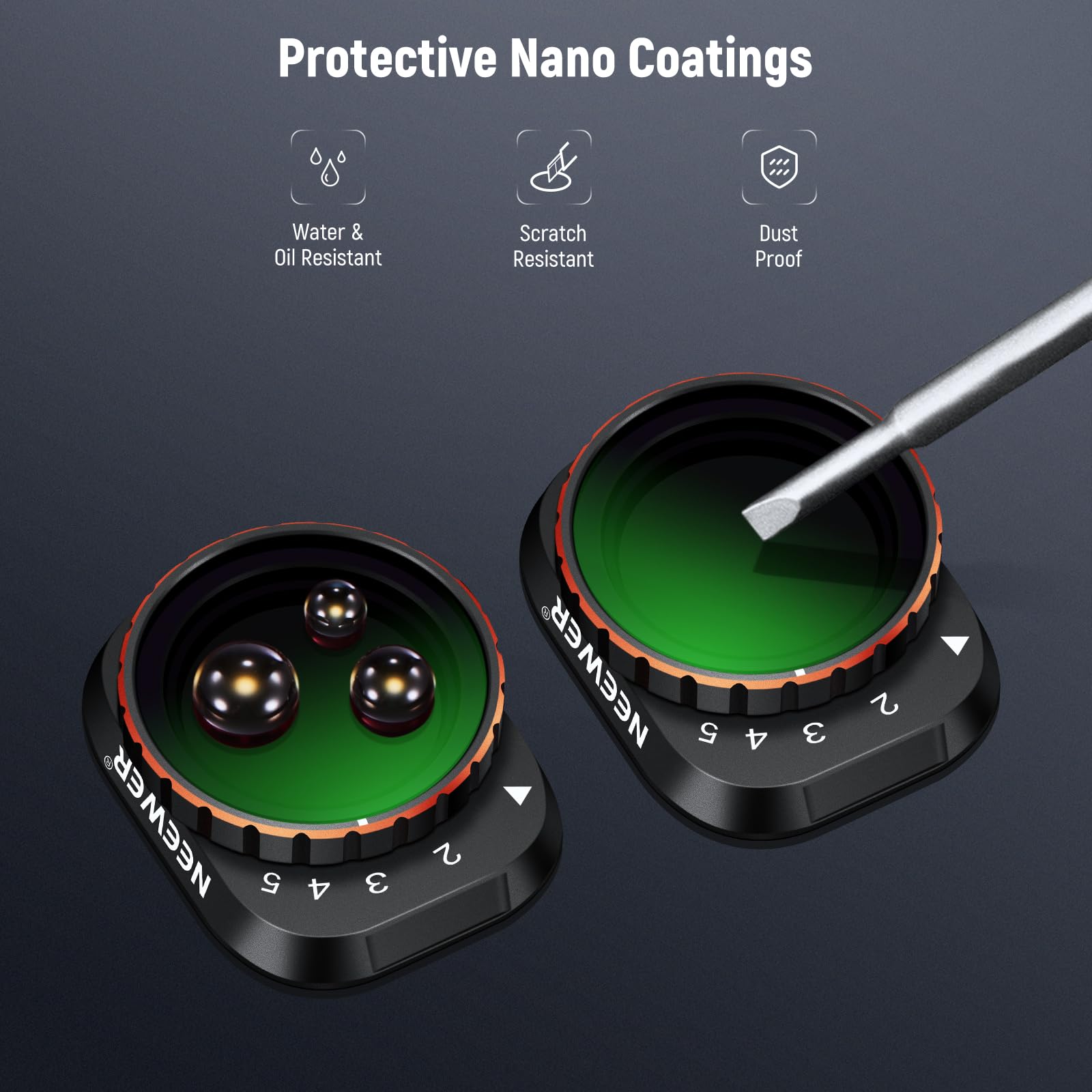 NEEWER Filtro ND Variabile Compatibile con DJI Mini 3 Pro, ND2-32 1-5 Stop a Scatto in Vetro Ottico HD Multistrato, Telaio Sottile in Metallo, Accessori per Obiettivi Drone per Foto/Videografia Aerea