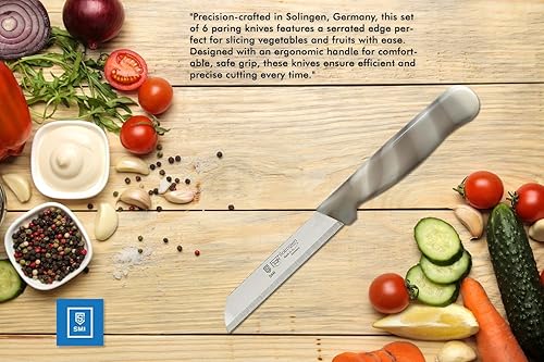 Miniatura 4 de SMI - Juego de 6 cuchillos de pelar con borde dentado, cuchillo para verduras, cuchillo de frutas, cuchillo de cocina fabricado en Solingen Alemania