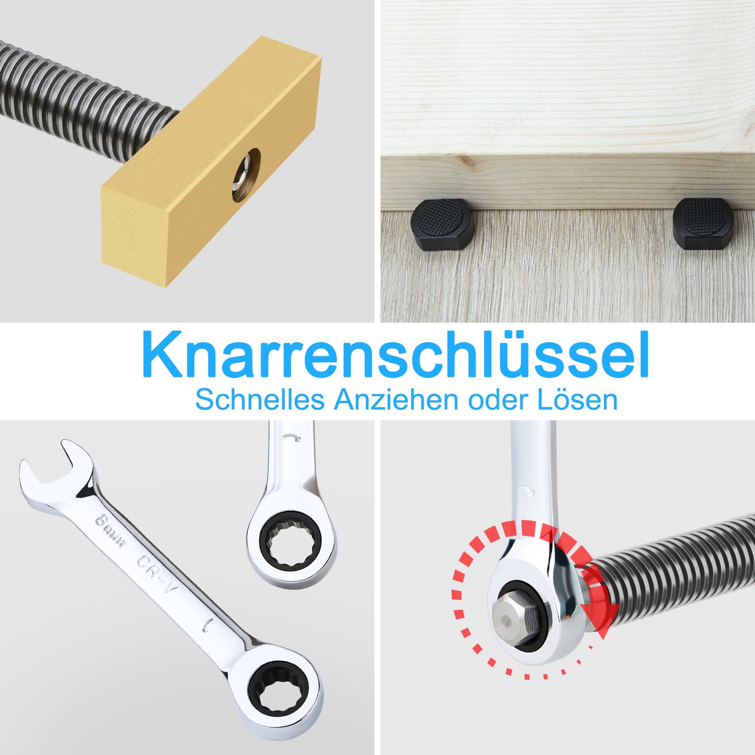 2 Stück Tisch Werkbank Klemme mit 4 Stück Bank-Hunde für Bankhaken 20mm-Loch Upgrade, Holzbearbeitung Schreibtisch Clip, Schnell Fixierte Klemme Messingbefestigung Schraubstock, Schreibtisch-Clip