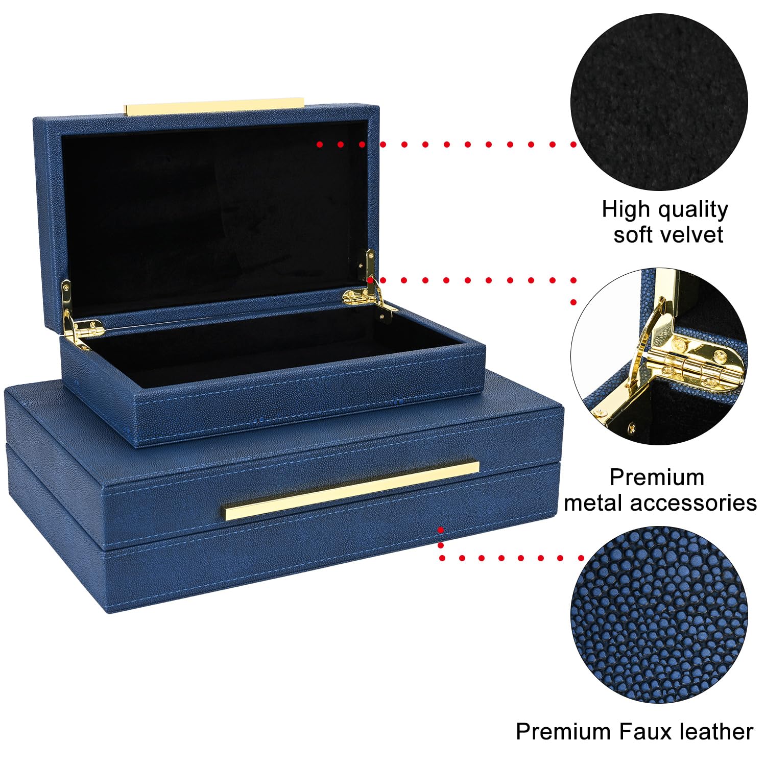 Amazon.com: ZIKOUL Navy Blue Shagreen box Set of 2 Faux Leather