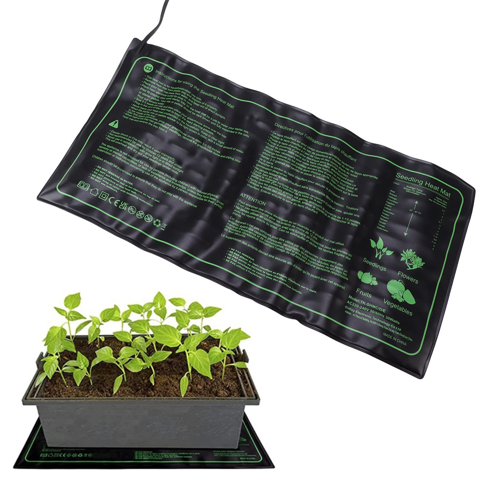LEYT Tapis Chauffant pour Semis, Contrôleur de Thermostat 20 X 10 Pouces Coussin Chauffant pour Semis IP67 étanche pour Le Démarrage des Semences (Prise UE 220 à 240V)