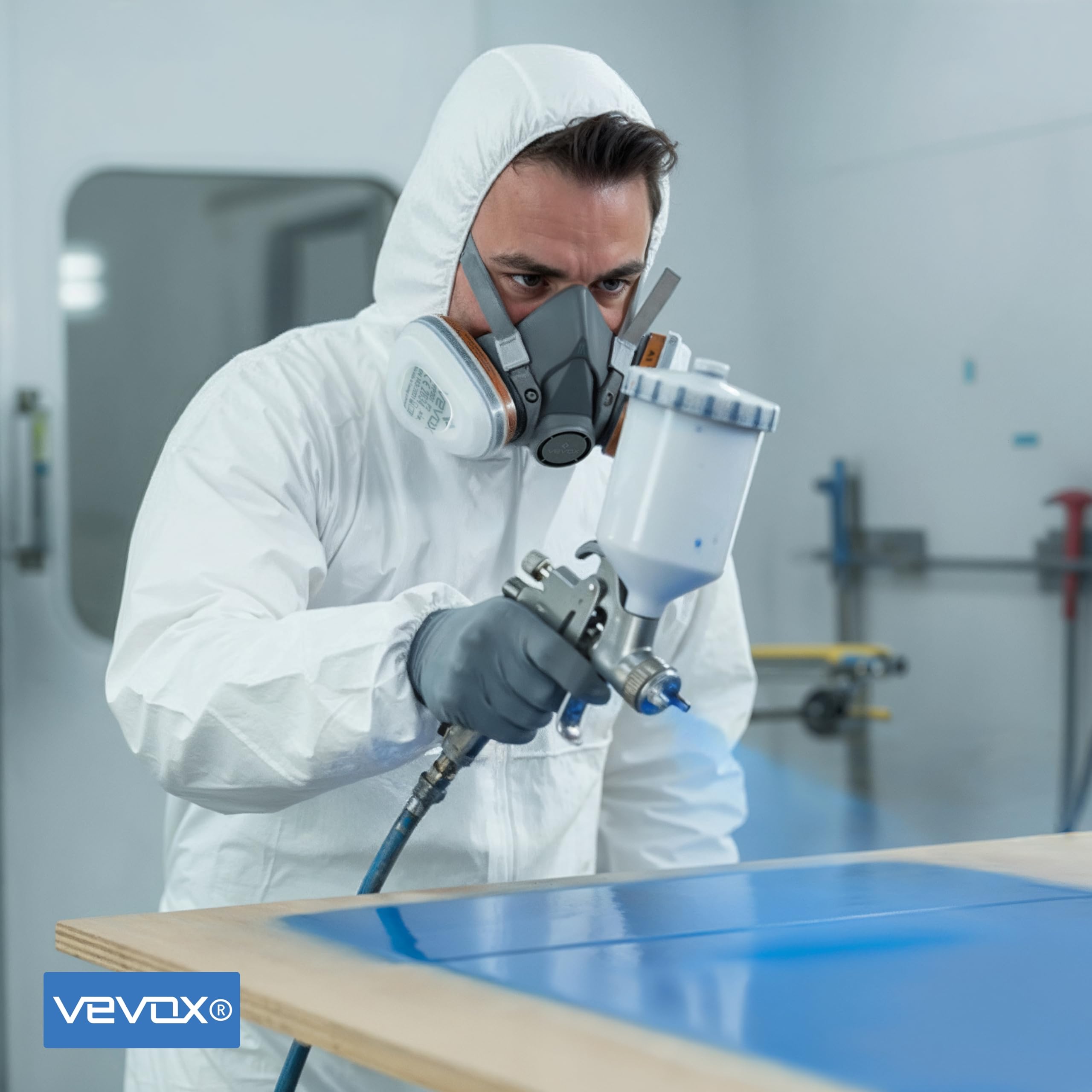 VEVOX® Maschera respiratoria con filtro A1P2 – Protezione da gas, vapori e polveri sottili – Ideale per verniciatura, levigatura e lavori edili – Con 6 filtri P2 antiparticolato e 2 A1 antigas